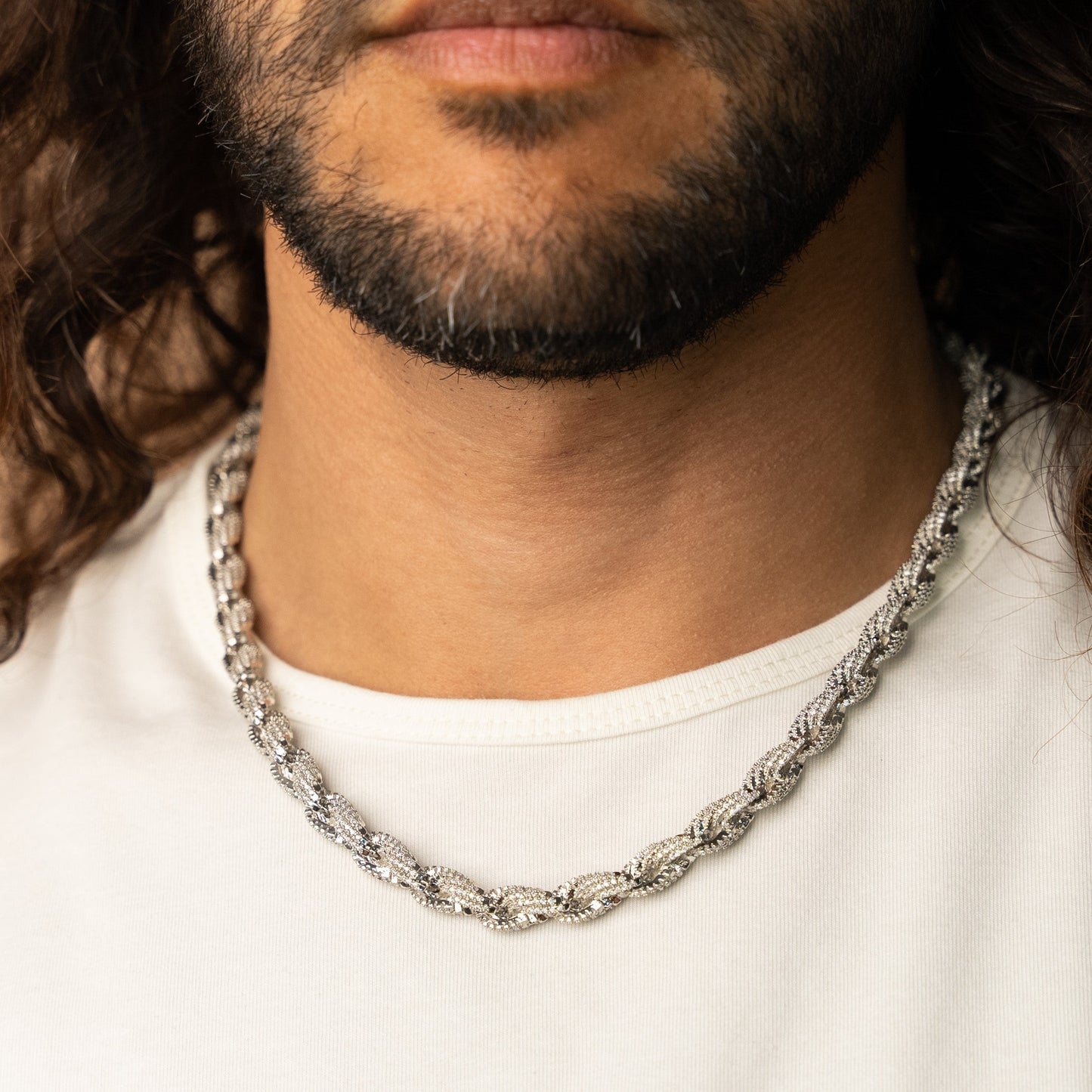 10mm Iced Rope Chain in White Gold