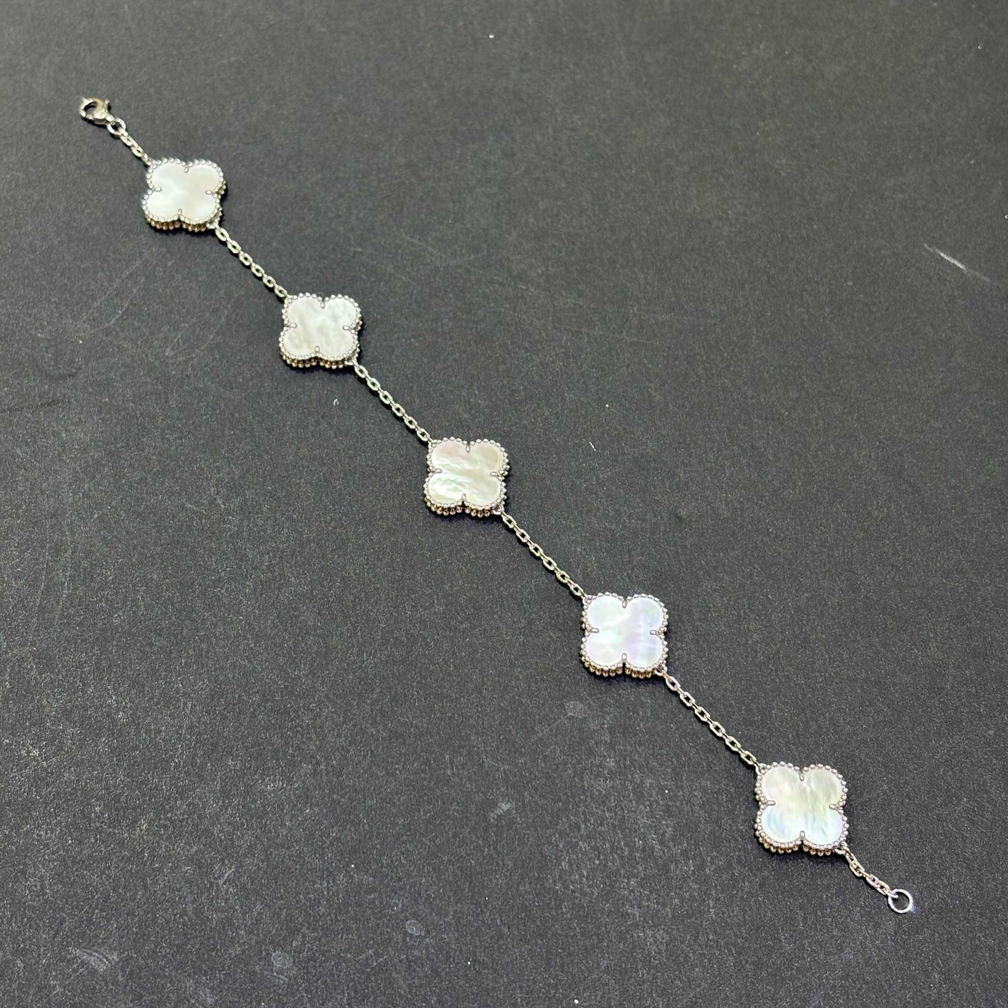 14k Mother of Pearl Clover Bracelet White Gold
