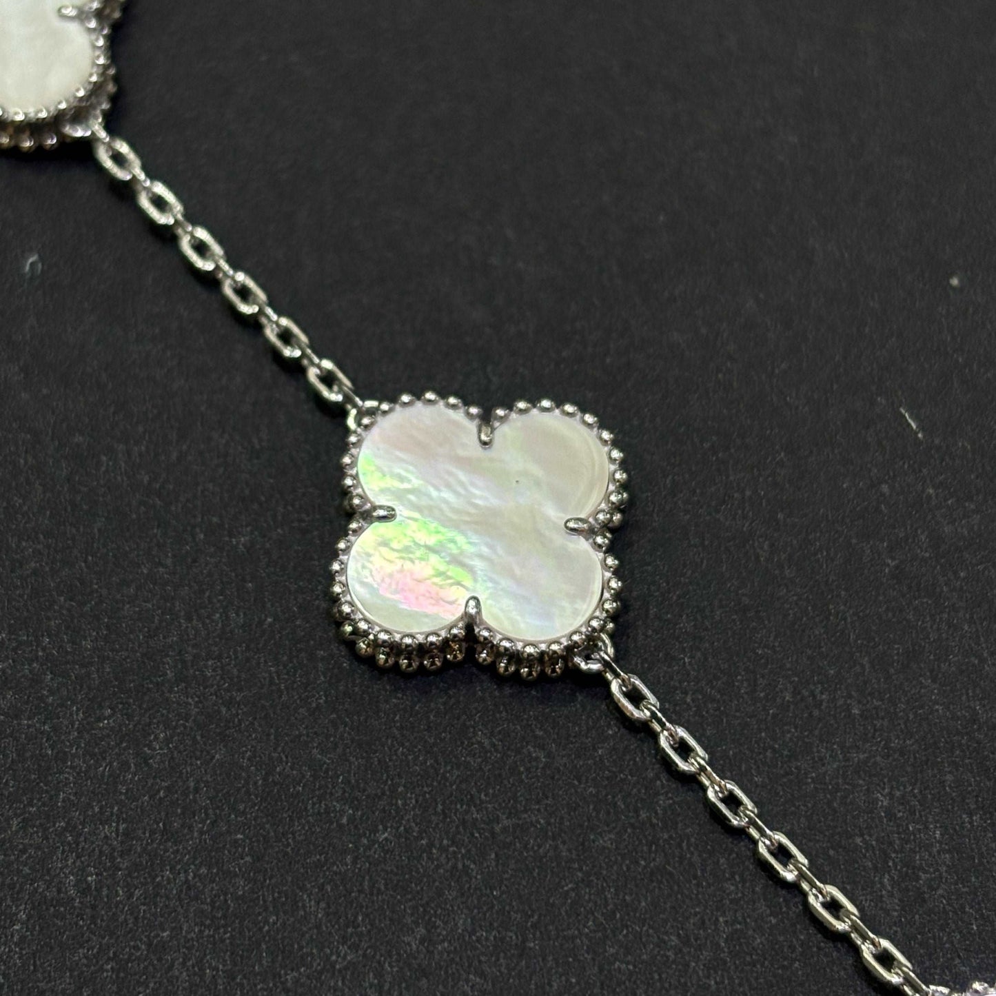 14k Mother of Pearl Clover Bracelet White Gold