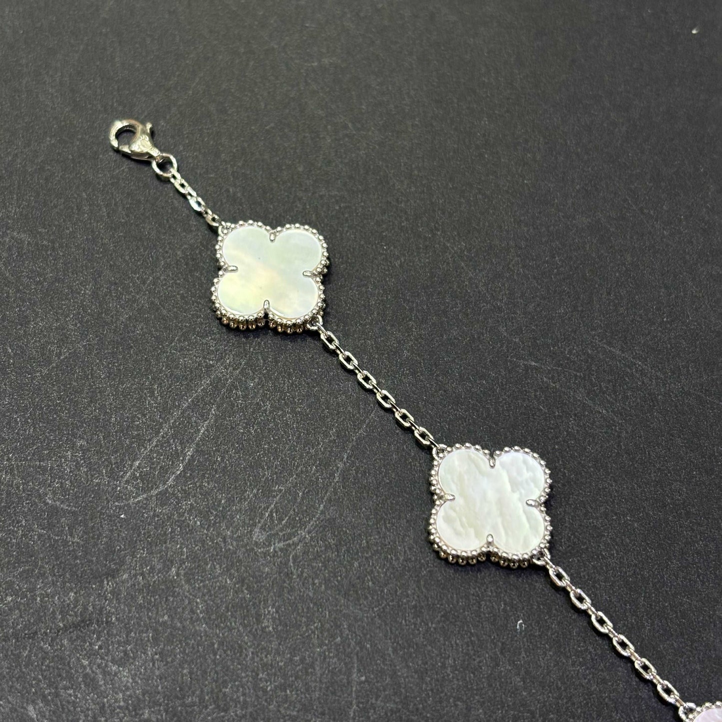 14k Mother of Pearl Clover Bracelet White Gold