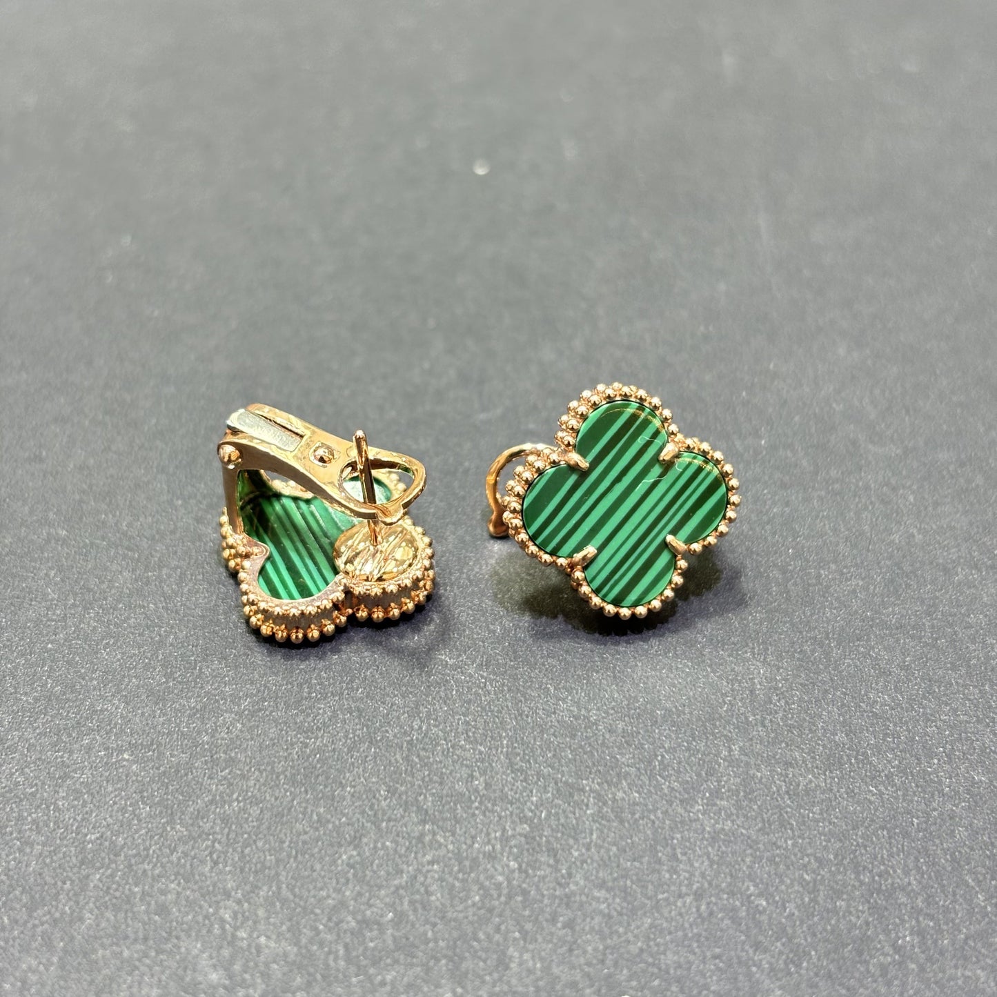 14k Rose Gold Malachite Clover Earrings