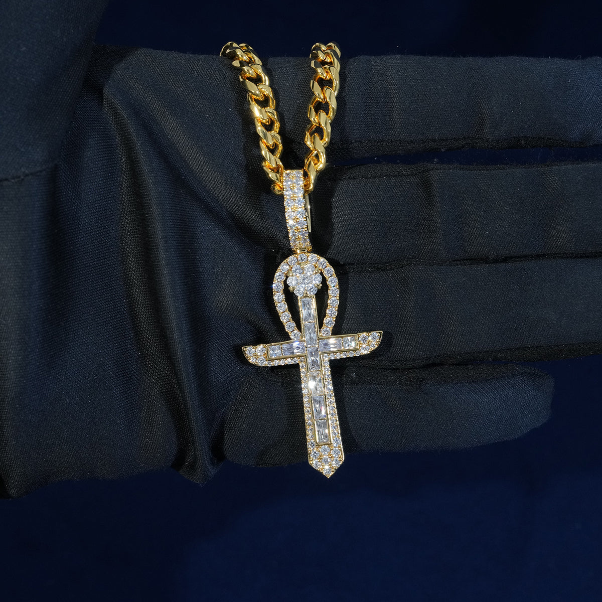Baguette Ankh Key Cross Pendant Necklace