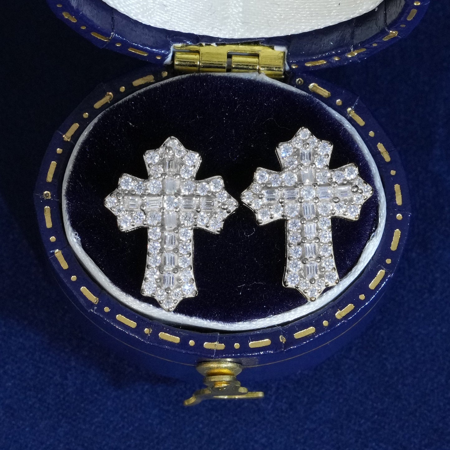 Baguette Gothic Cross Iced Out Earrings