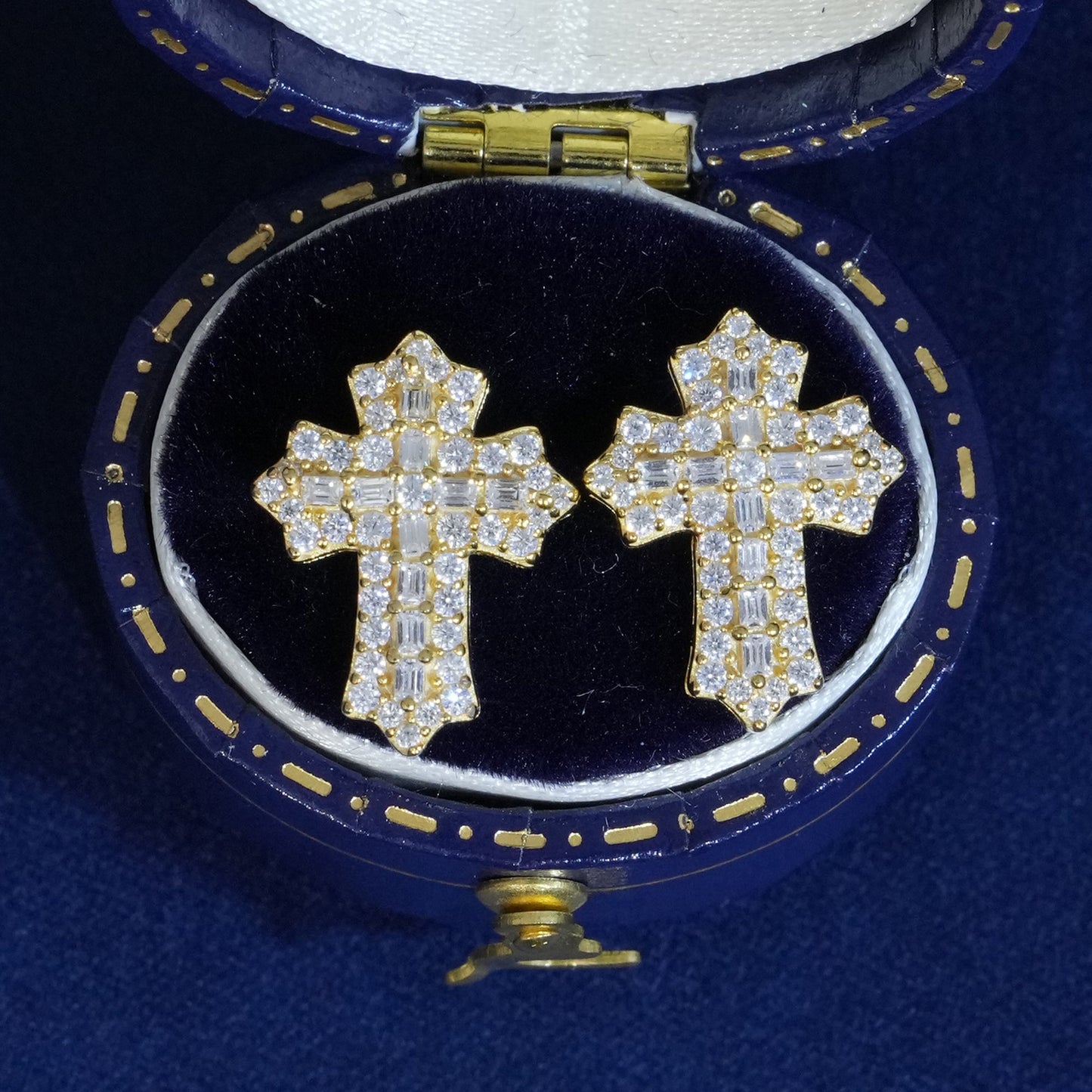 Baguette Gothic Cross Iced Out Earrings