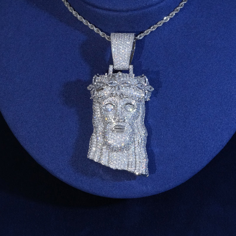 Diamond Clover Jesus Pendant