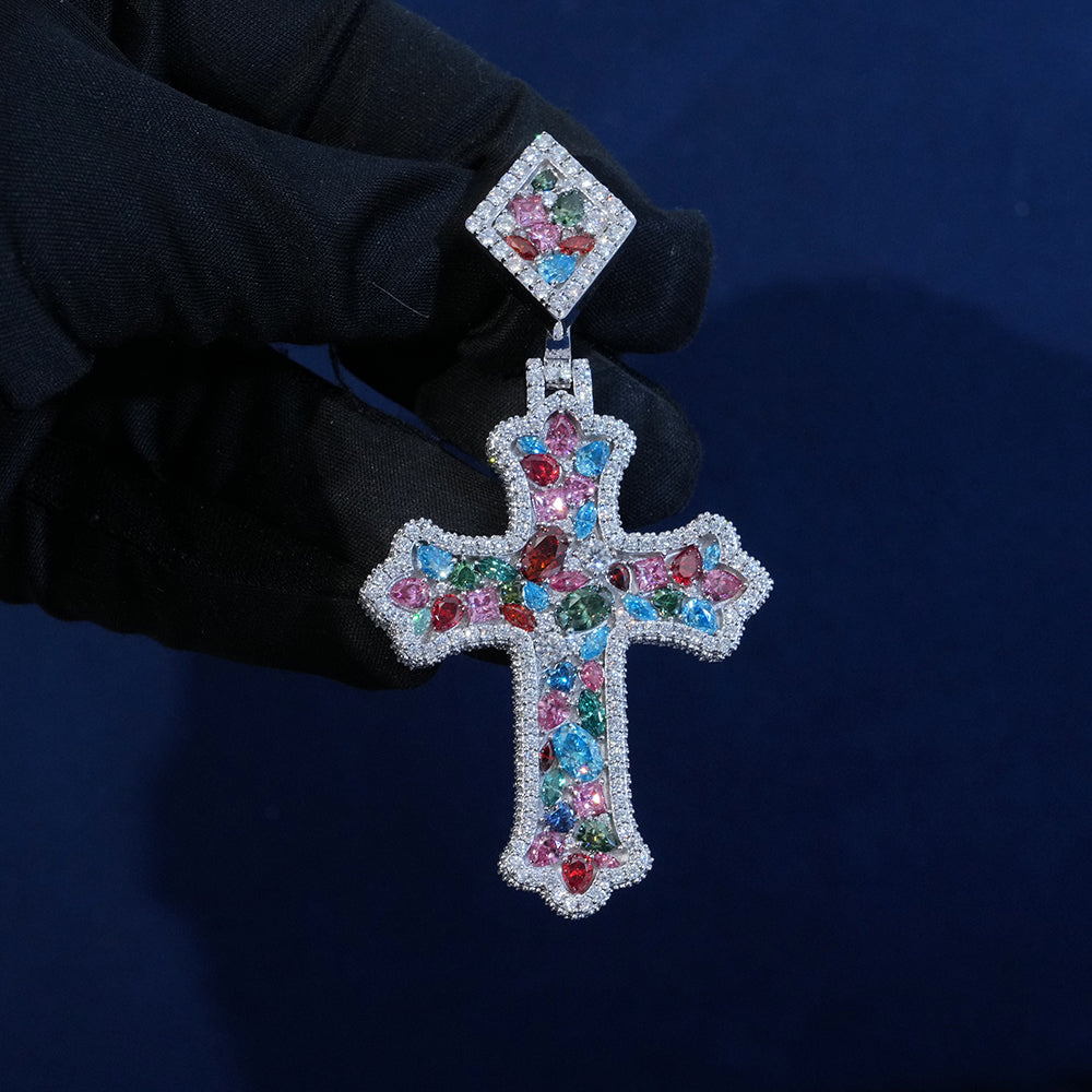 Moissanite Colorful Cross Pendant