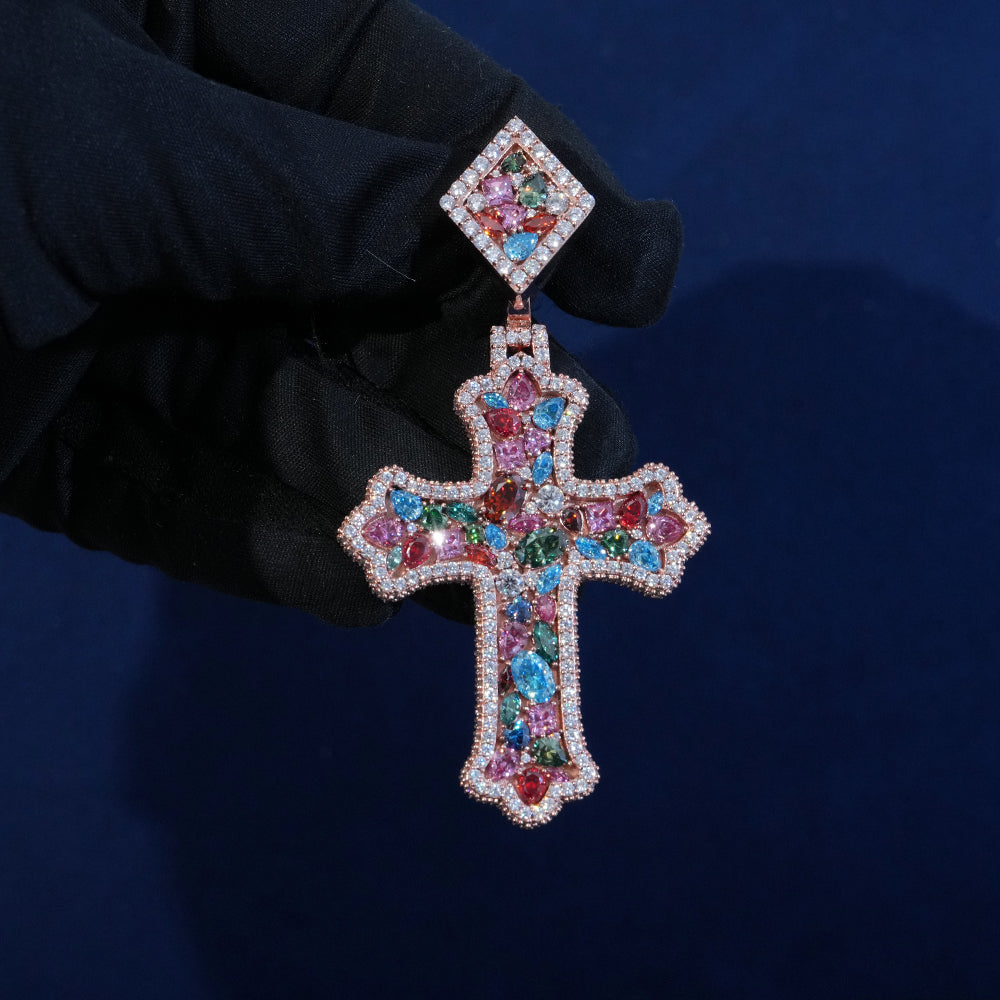 Moissanite Colorful Cross Pendant