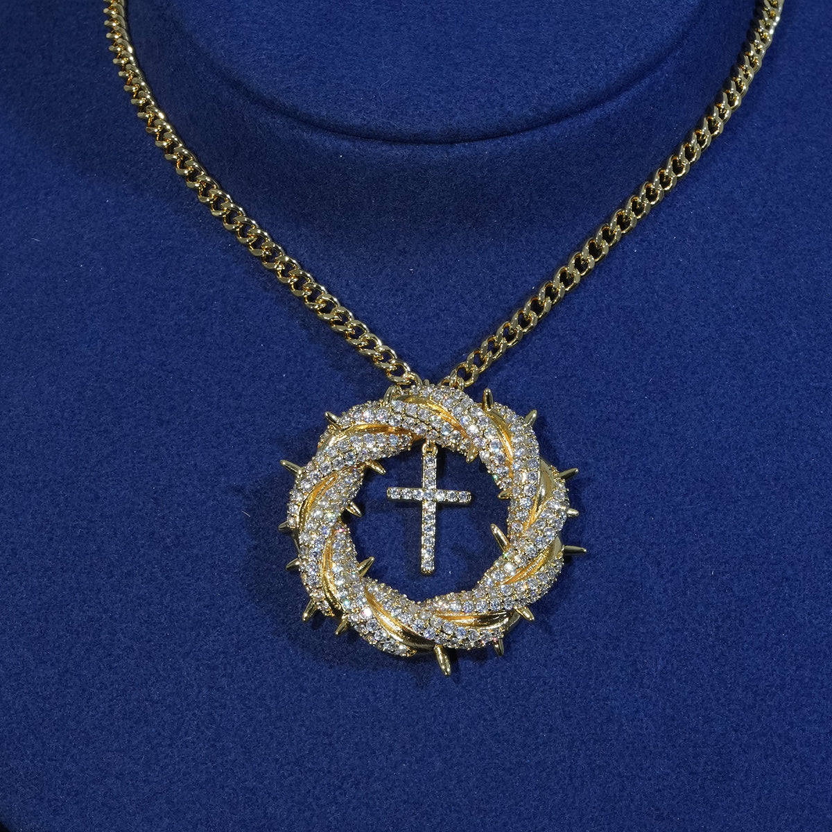 Diamond Thorn Wreath Cross Pendant