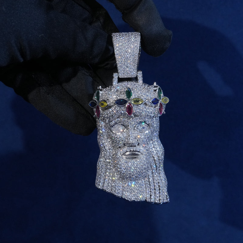 Diamond Clover Jesus Pendant