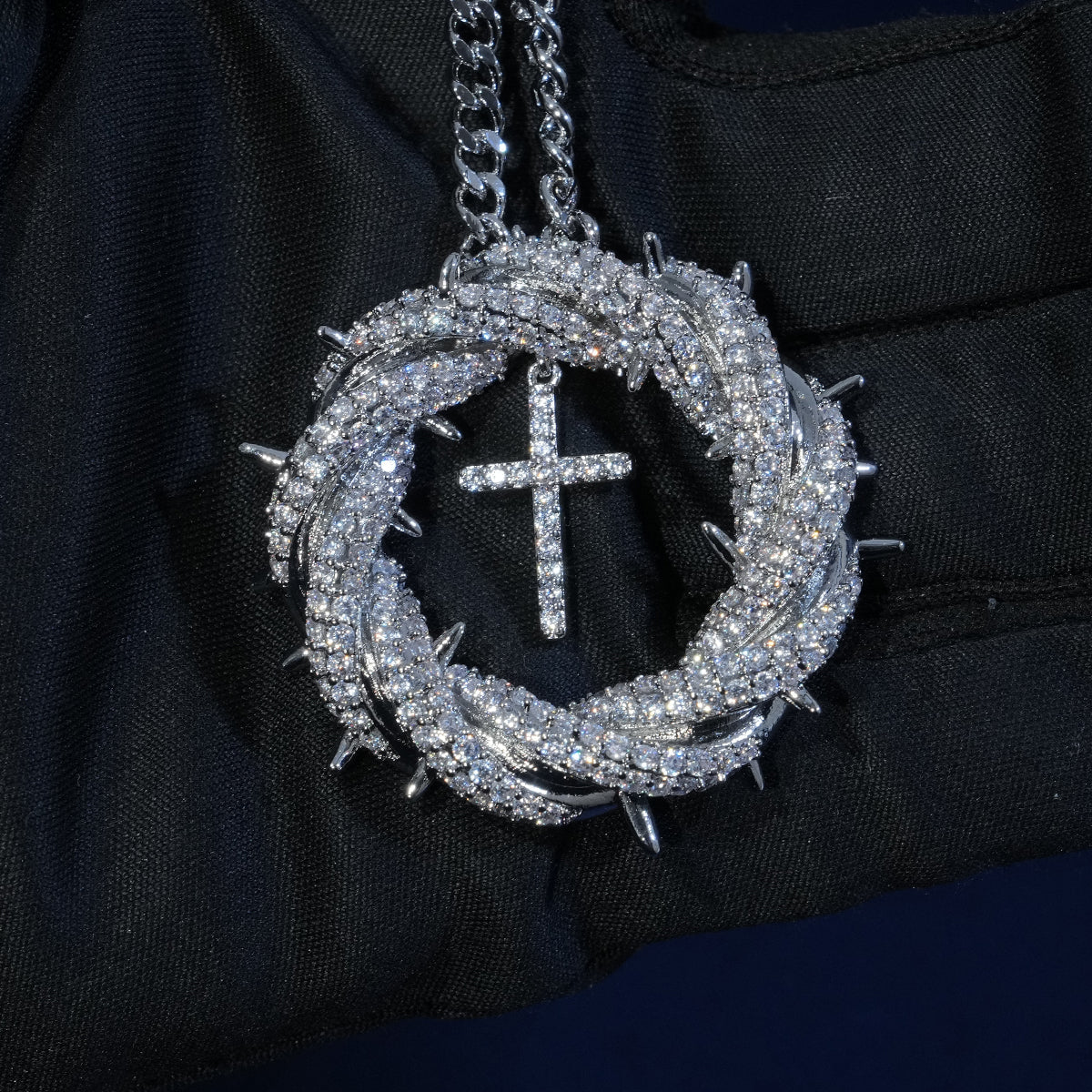 Diamond Thorn Wreath Cross Pendant