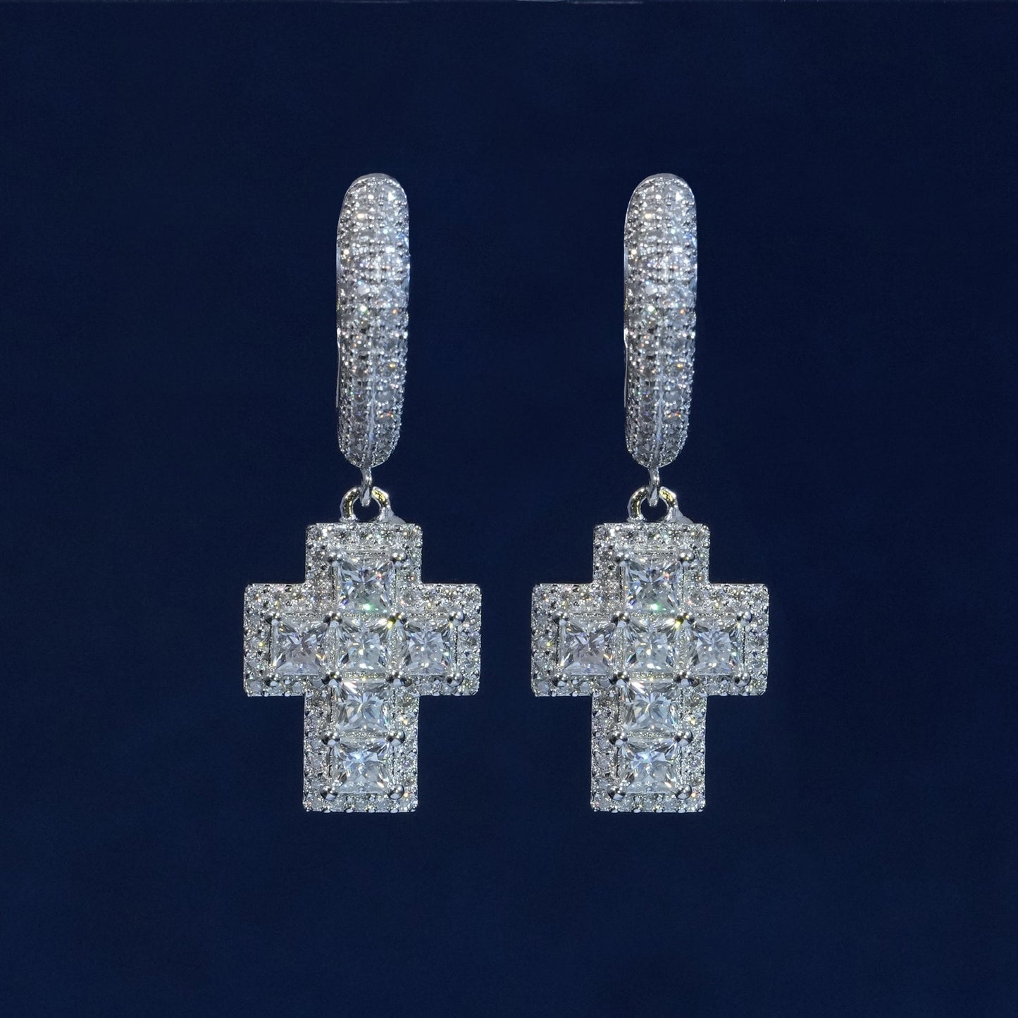 Moissanite Princess Cut Cross Earrings