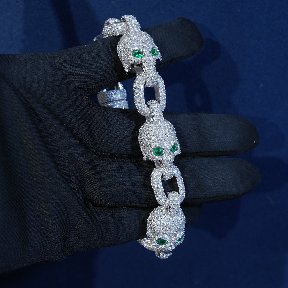 13mm Moissanite Skull Bracelet In Sterling Silver