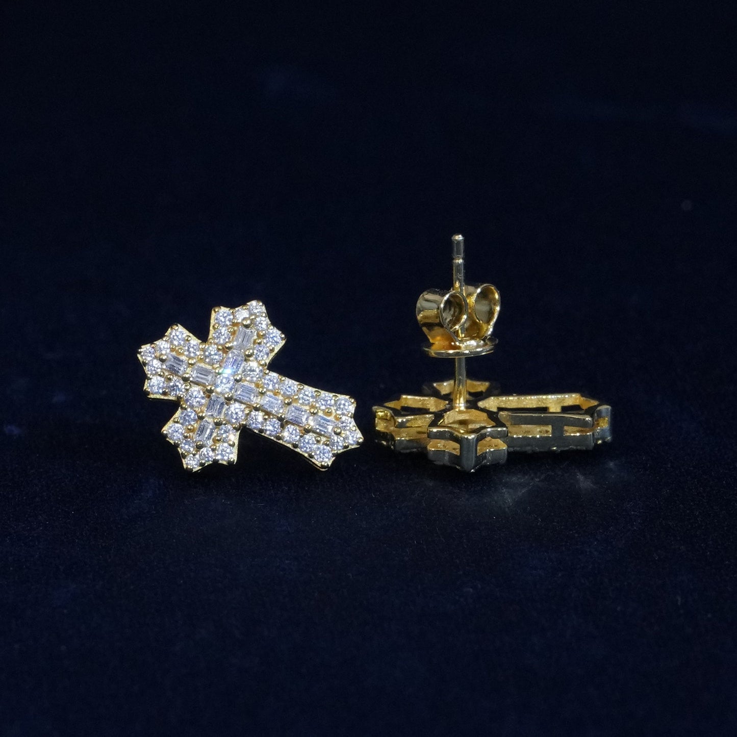Baguette Gothic Cross Iced Out Earrings