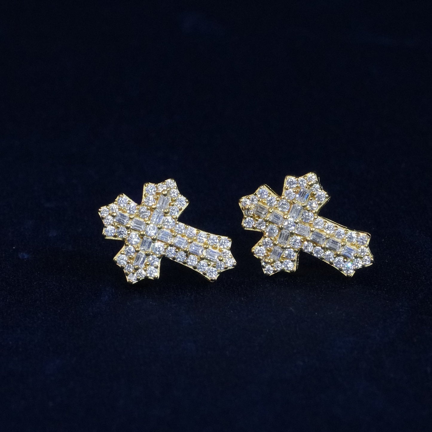 Baguette Gothic Cross Iced Out Earrings
