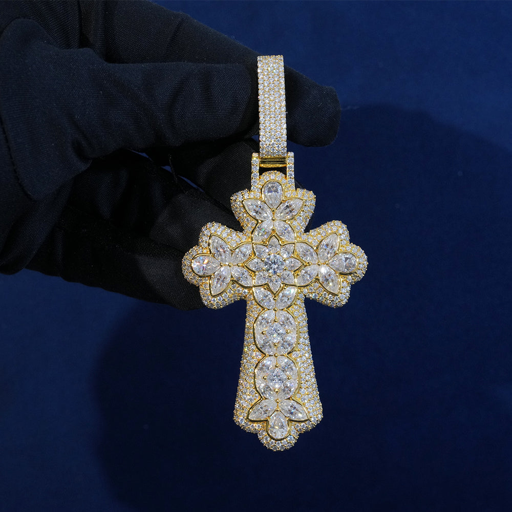Moissanite Mix Cut Cross Pendant