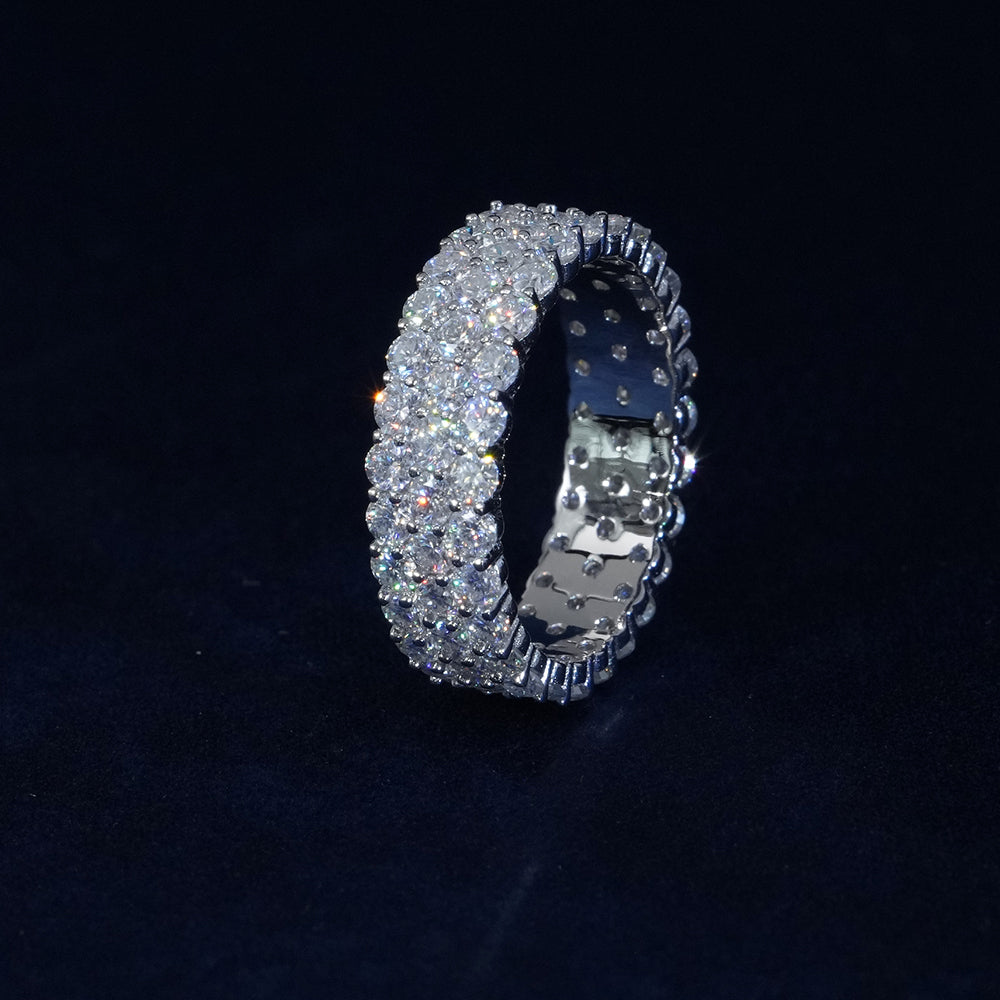 Moissanite Diamond 3-Row Ring