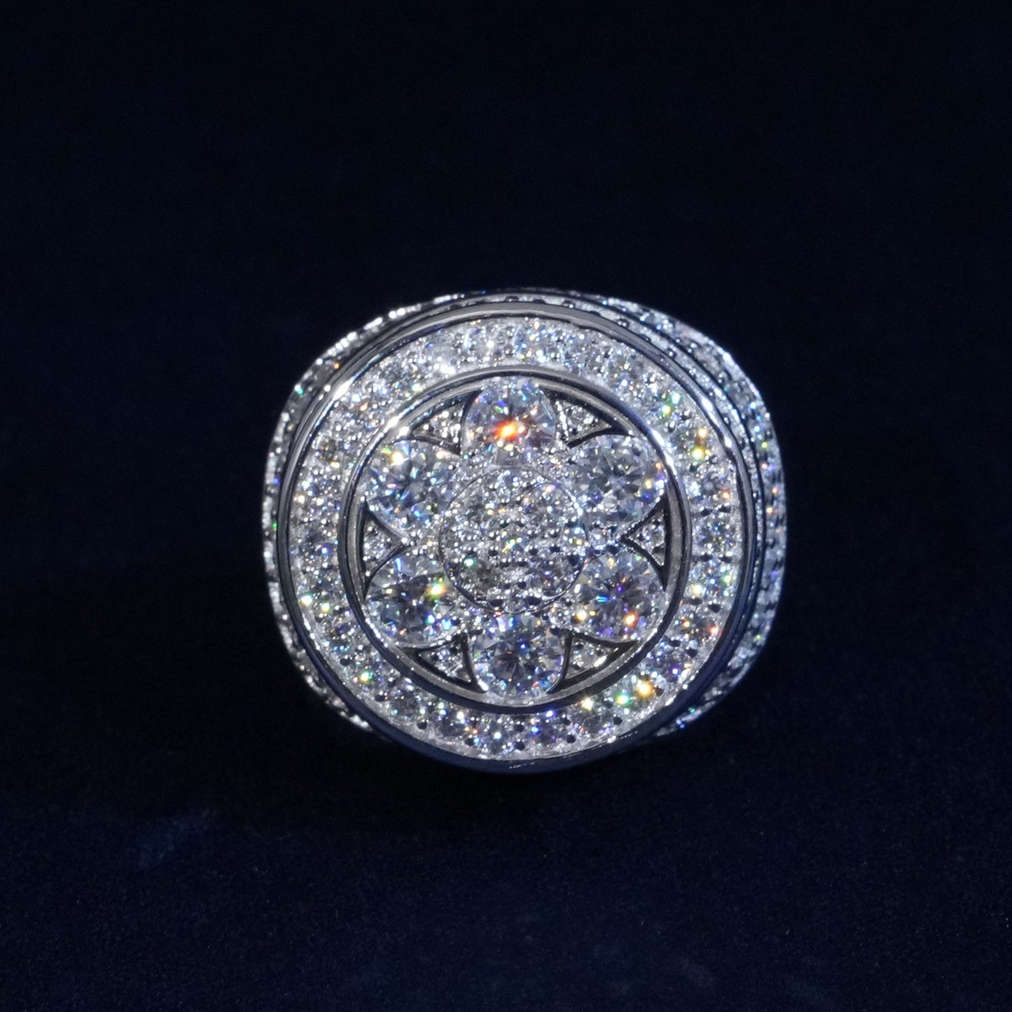 Moissanite Sparkle Flower Signet Ring