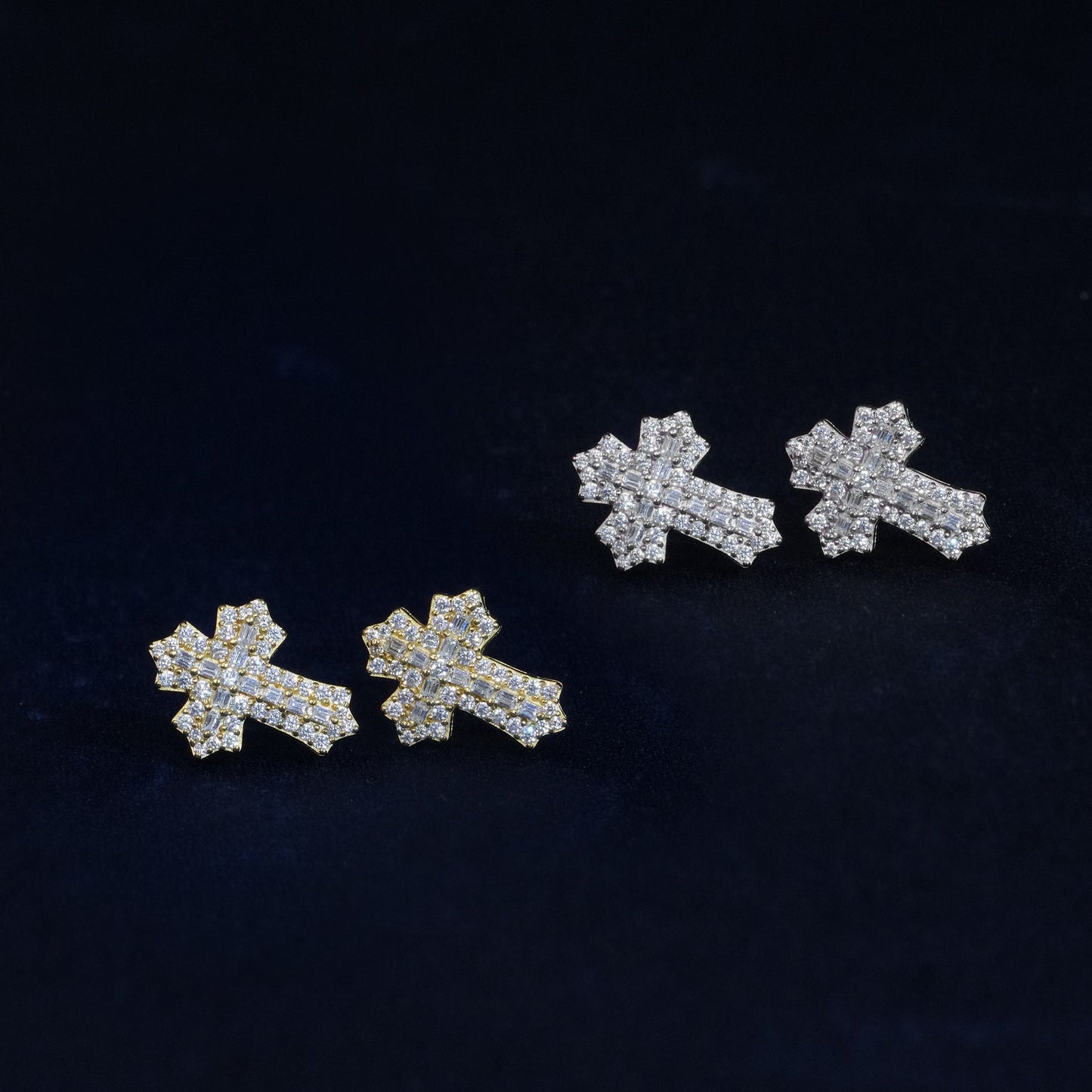Baguette Gothic Cross Iced Out Earrings
