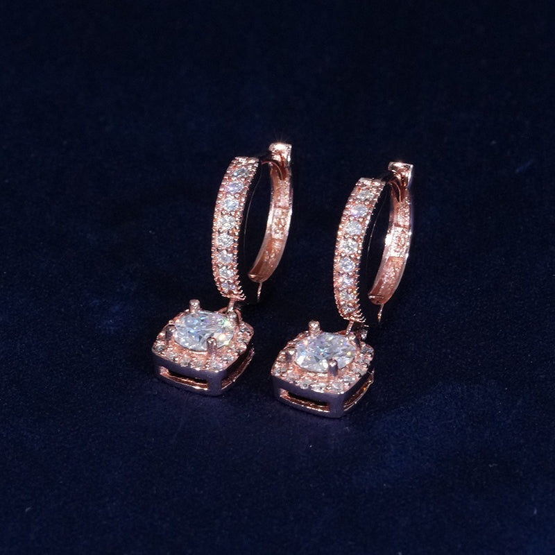 Moissanite Round Cut Clustered Drop Hoop Earrings