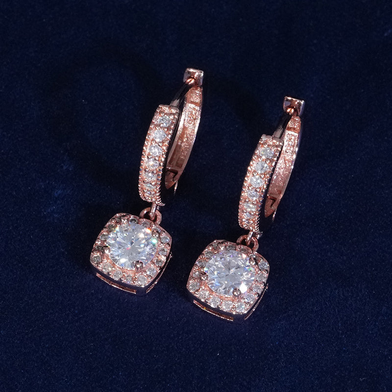 Moissanite Round Cut Clustered Drop Hoop Earrings