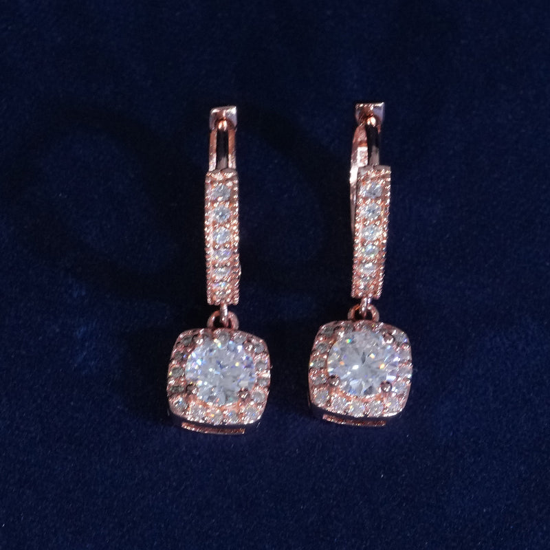 Moissanite Round Cut Clustered Drop Hoop Earrings