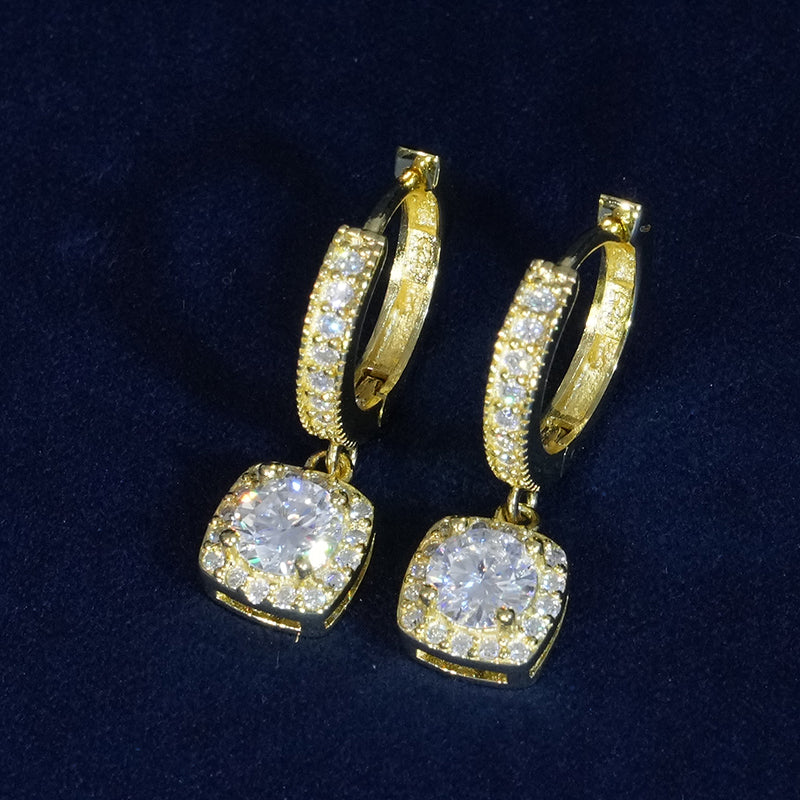 Moissanite Round Cut Clustered Drop Hoop Earrings