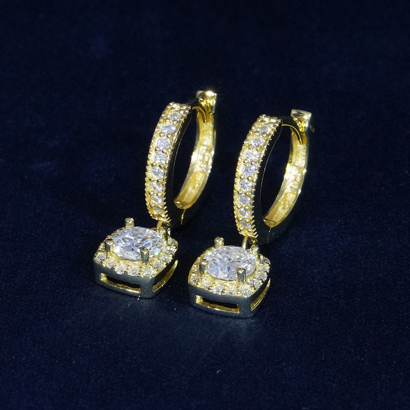 Moissanite Round Cut Clustered Drop Hoop Earrings