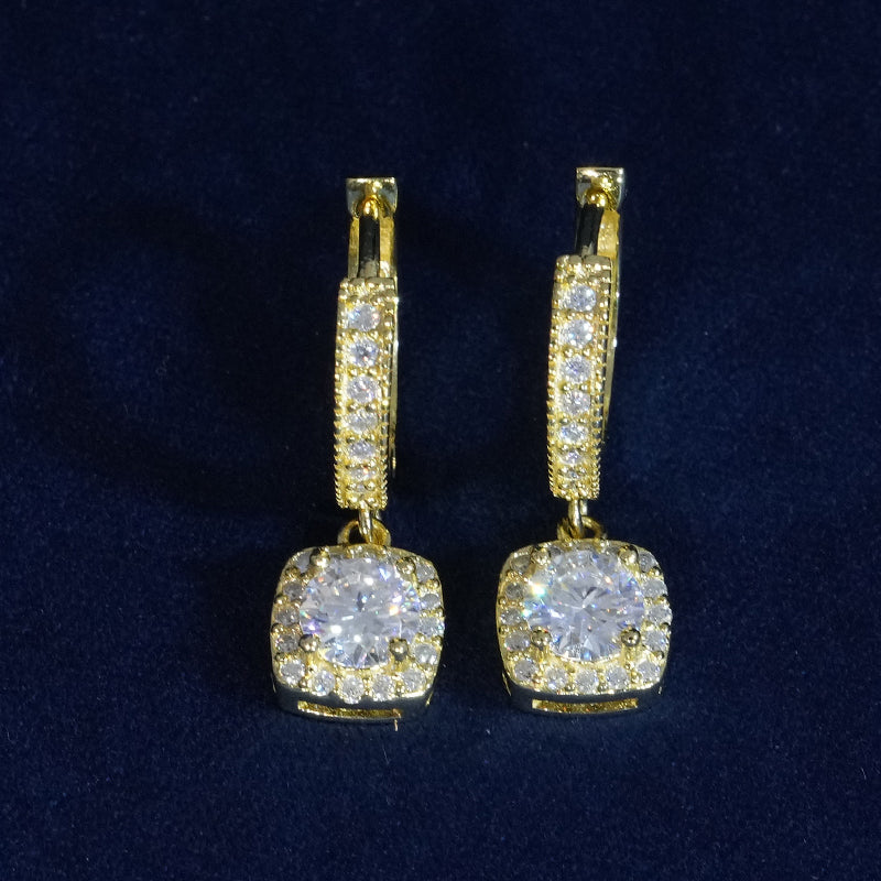 Moissanite Round Cut Clustered Drop Hoop Earrings