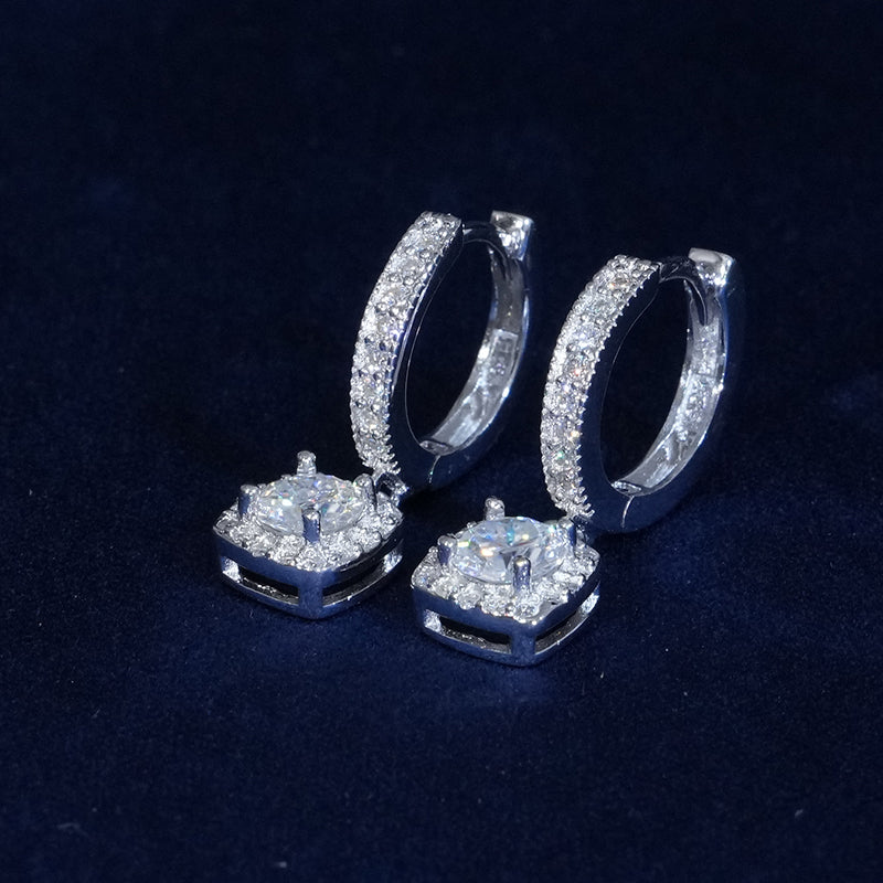 Moissanite Round Cut Clustered Drop Hoop Earrings