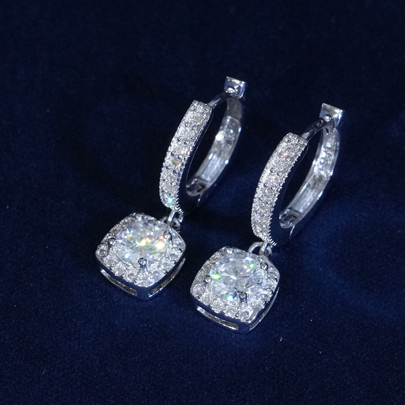 Moissanite Round Cut Clustered Drop Hoop Earrings