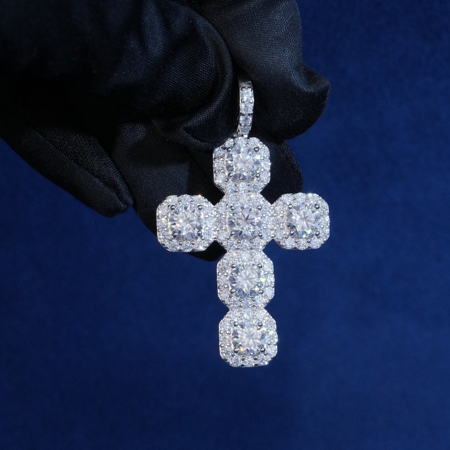 Moissanite Clustered Cross Pendant