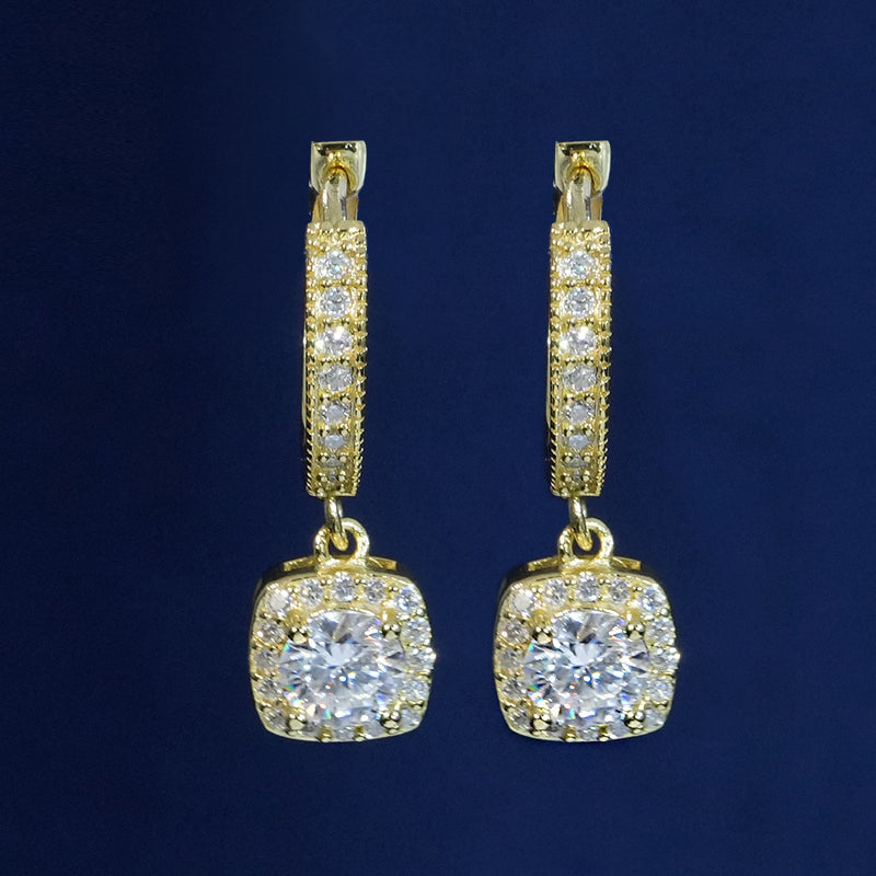 Moissanite Round Cut Clustered Drop Hoop Earrings