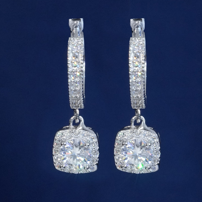 Moissanite Round Cut Clustered Drop Hoop Earrings