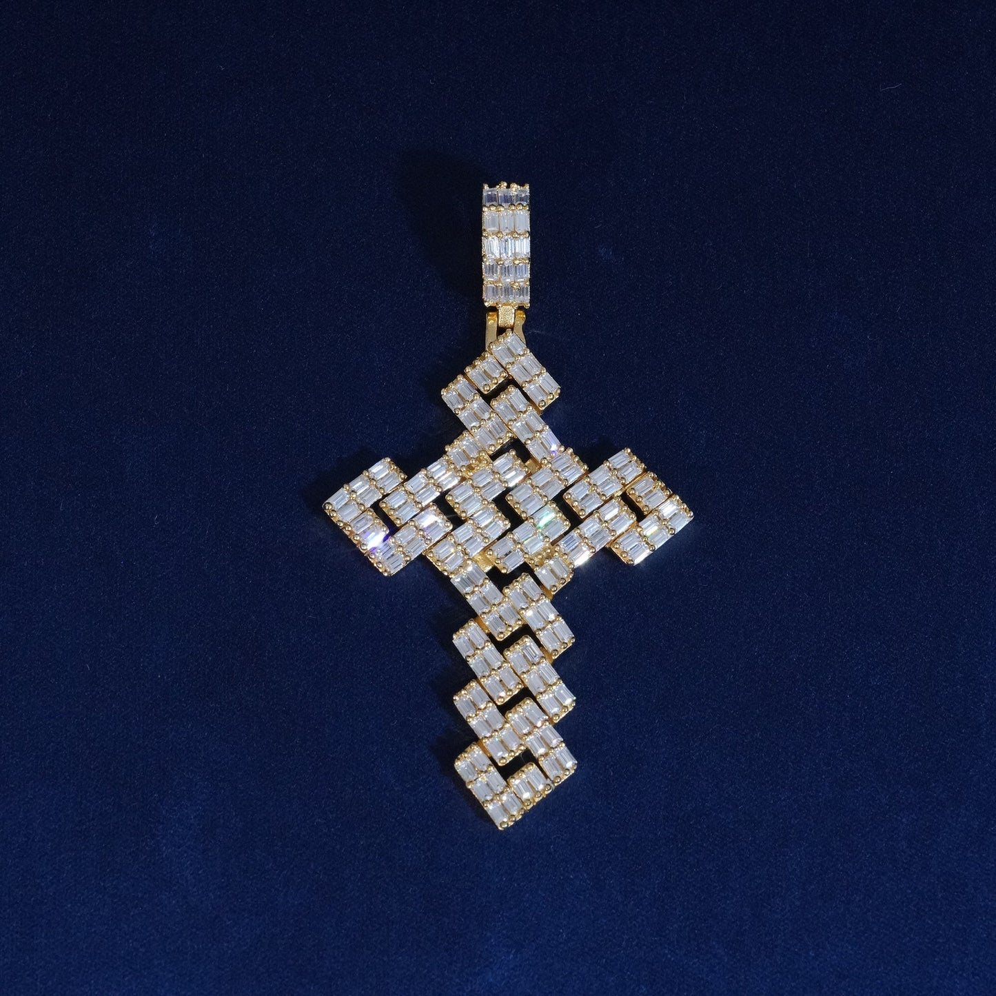Diamond Square Baguette Cross Pendant