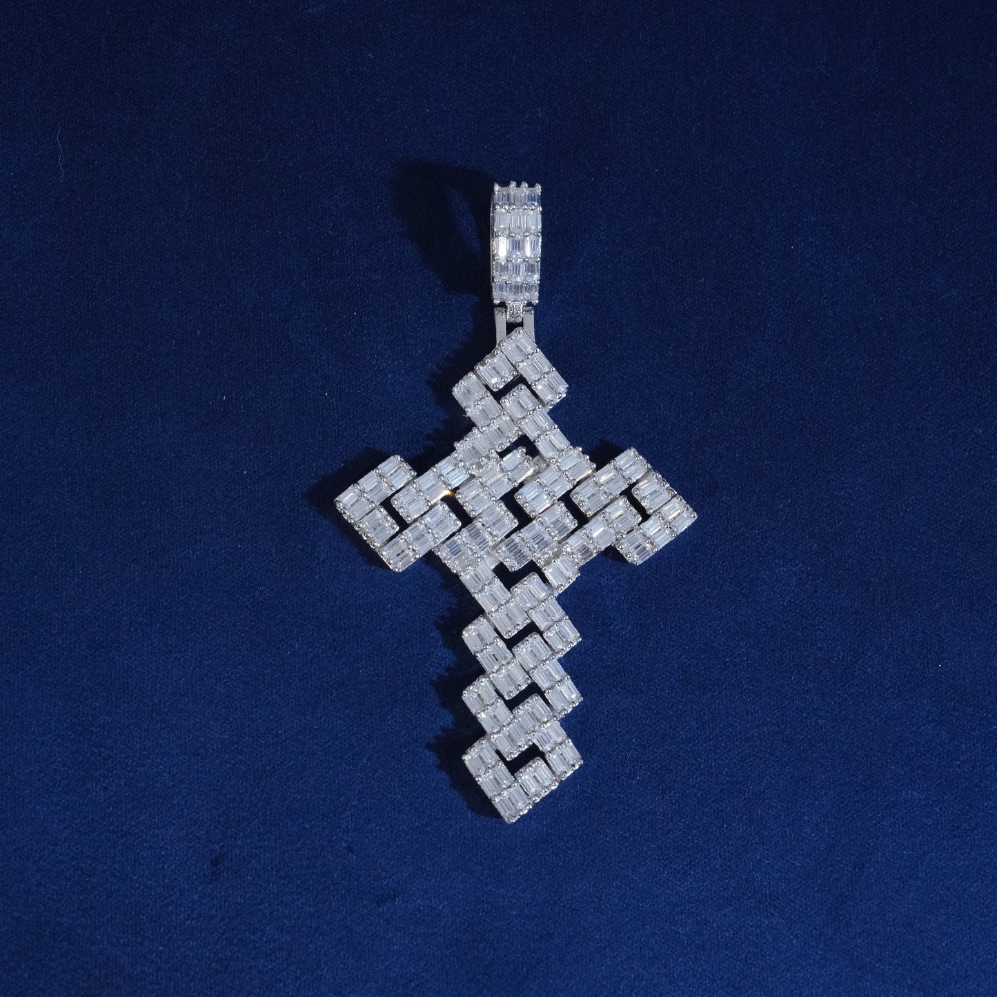 Diamond Square Baguette Cross Pendant
