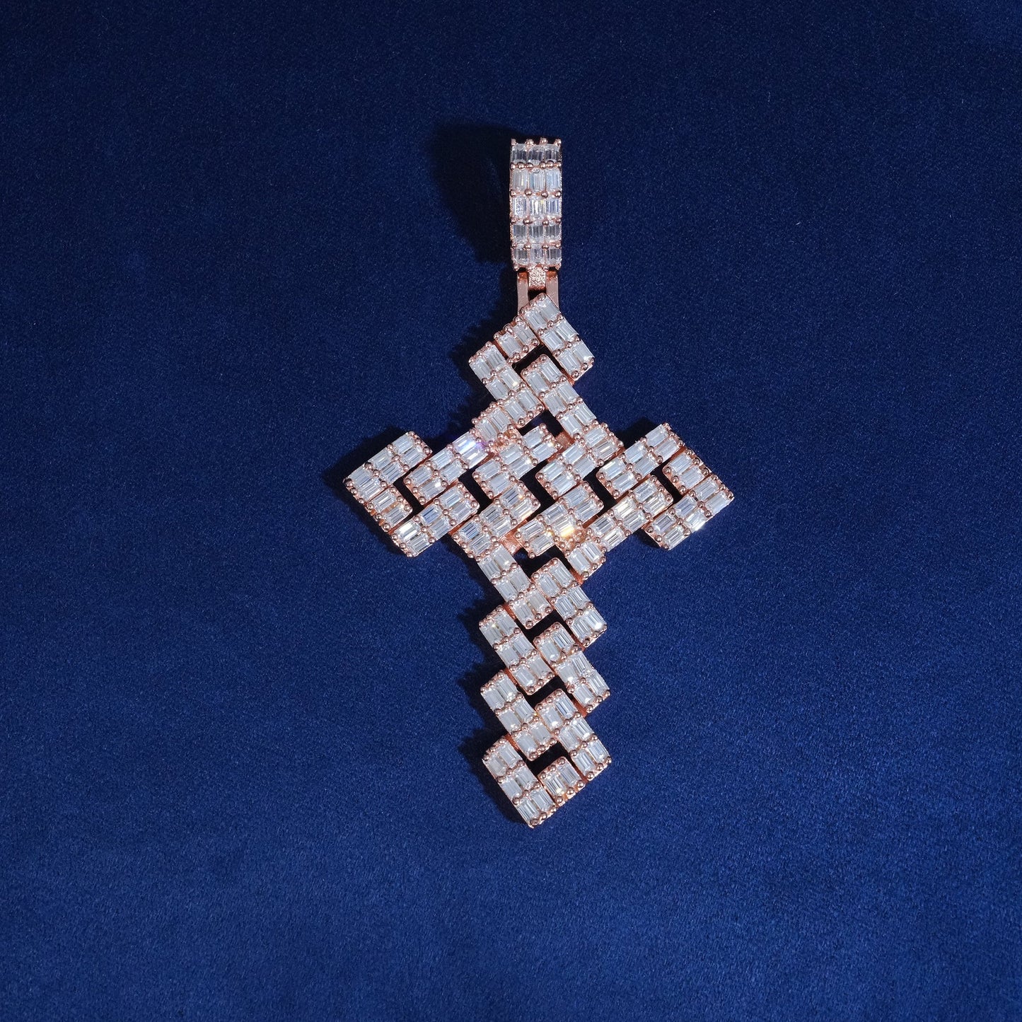 Diamond Square Baguette Cross Pendant