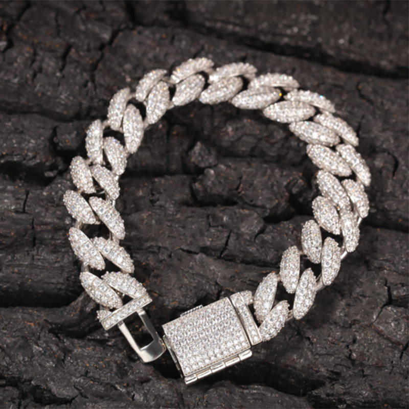 12mm Micro-inlay 3D Iced Cuban Link Bracelet in White Gold Plating