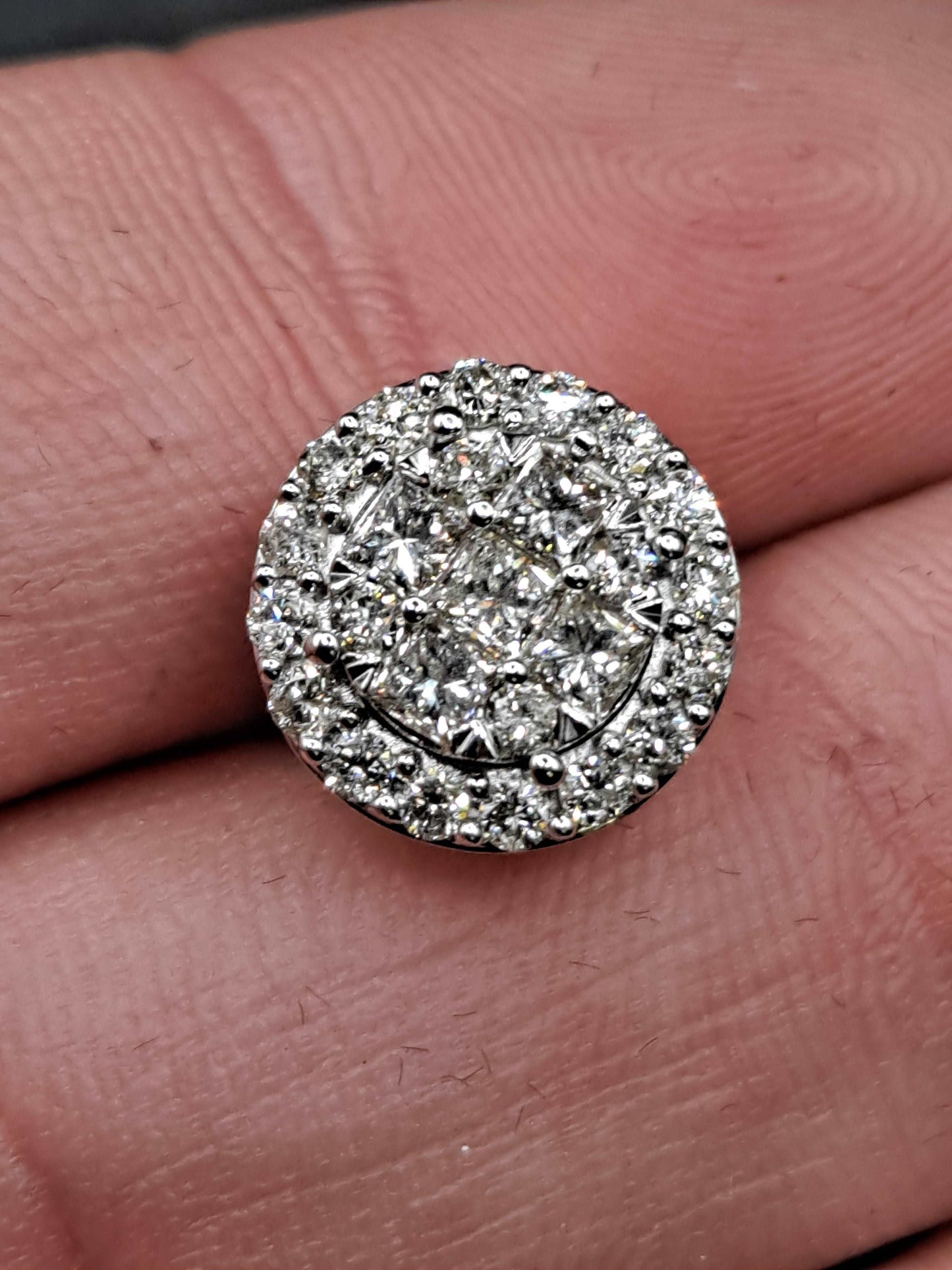 12mm 14k white Gold "large" 2 .25 cts natural diamond clusters Vs-1 earrings