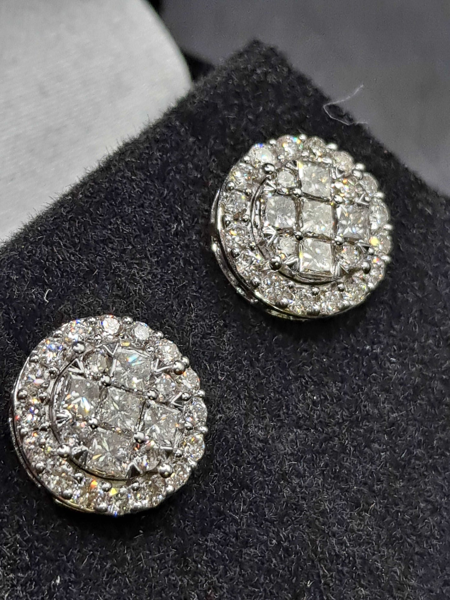 12mm 14k white Gold "large" 2 .25 cts natural diamond clusters Vs-1 earrings