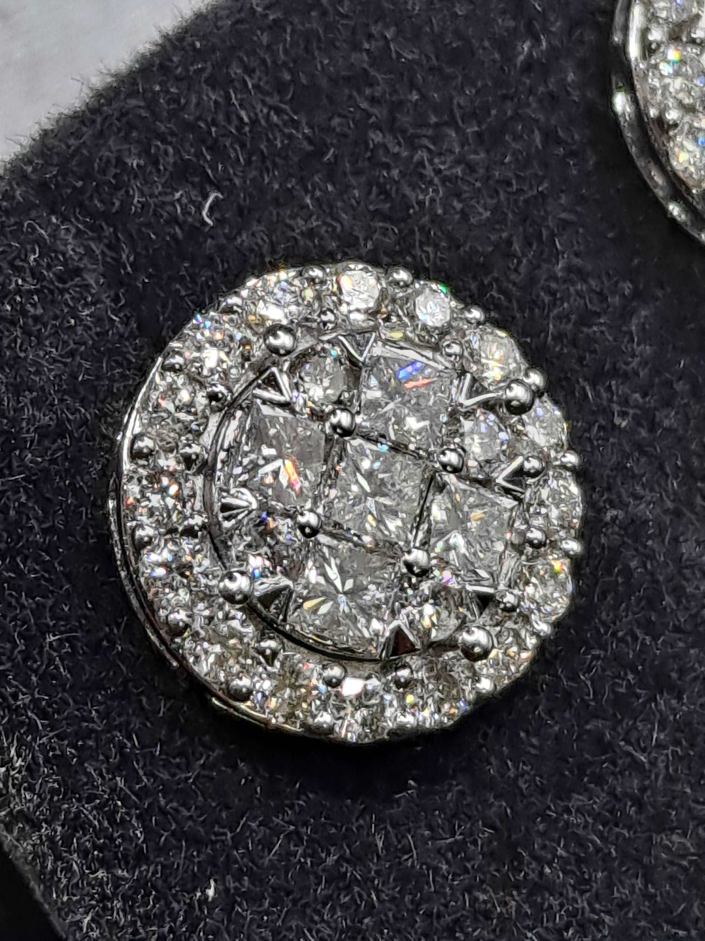 12mm 14k white Gold "large" 2 .25 cts natural diamond clusters Vs-1 earrings