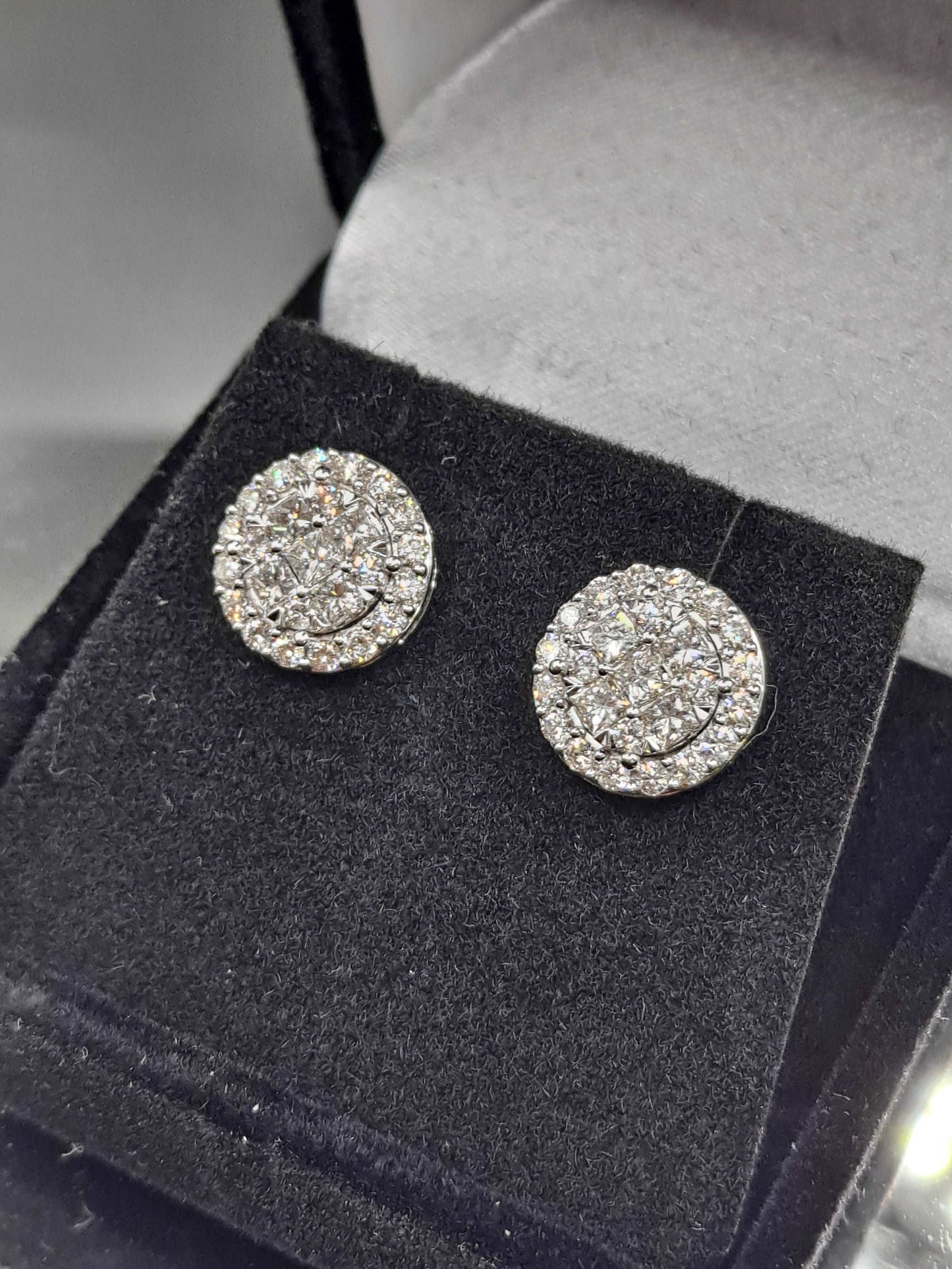 12mm 14k white Gold "large" 2 .25 cts natural diamond clusters Vs-1 earrings