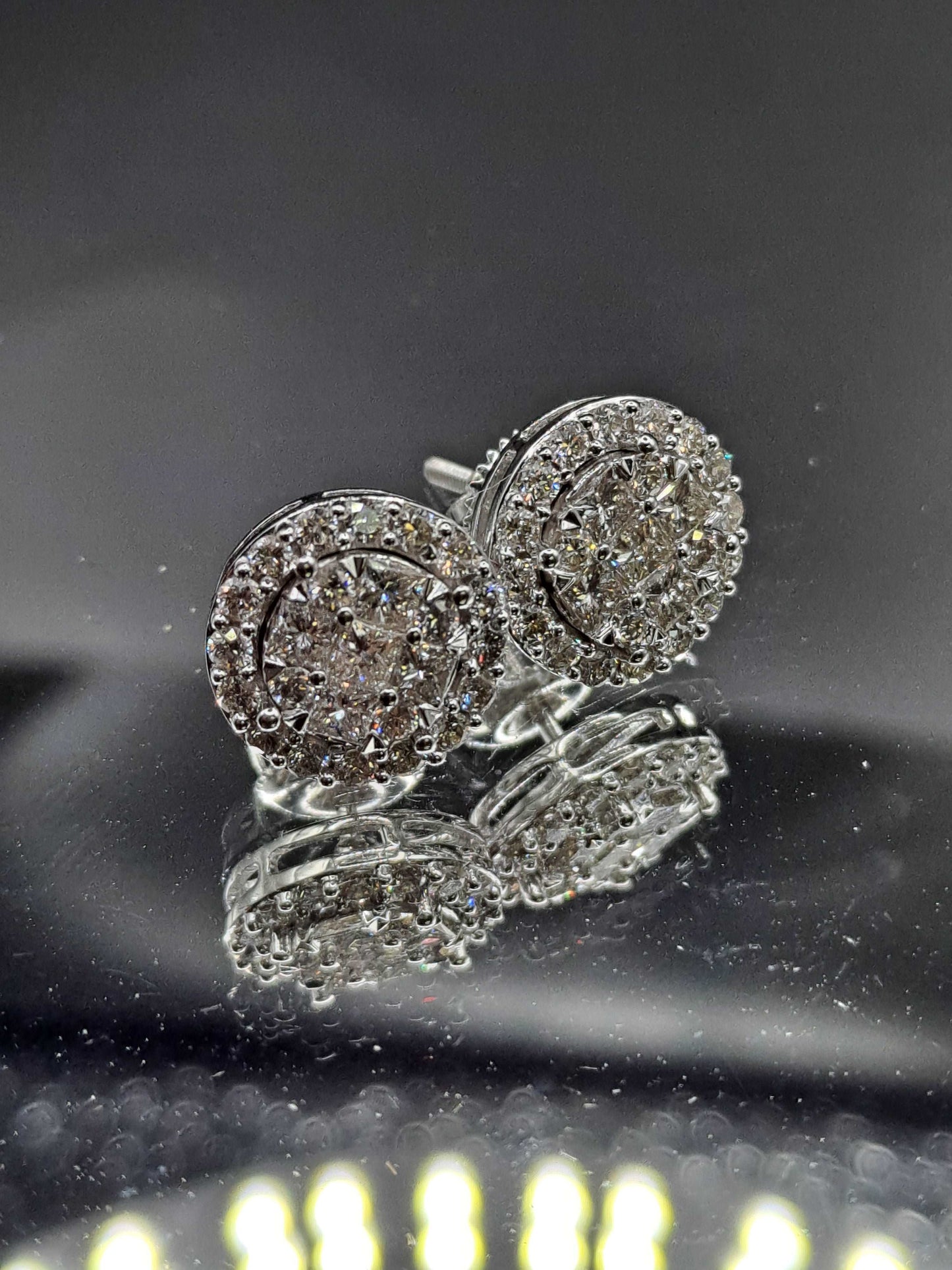 12mm 14k white Gold "large" 2 .25 cts natural diamond clusters Vs-1 earrings