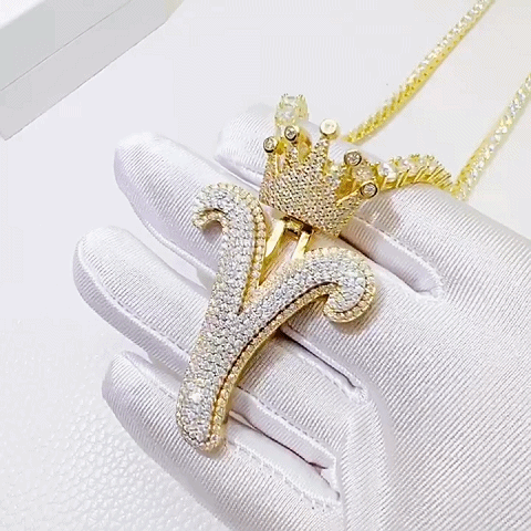 Crown Bail Initial Pendant Necklace