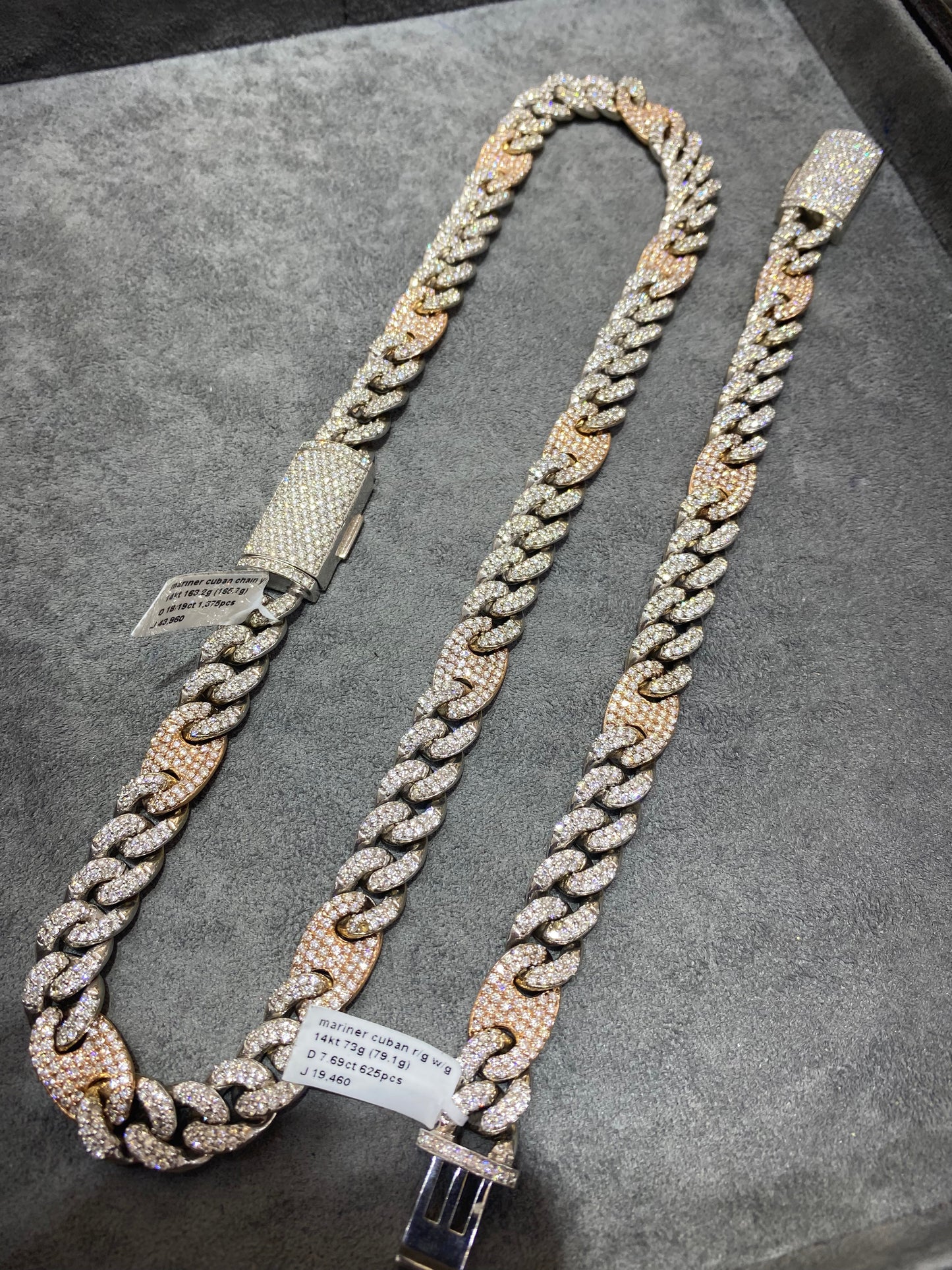 14k Bust Down Mariner Cuban Chain Rose 163 Grams | 19 ct | Two Tone