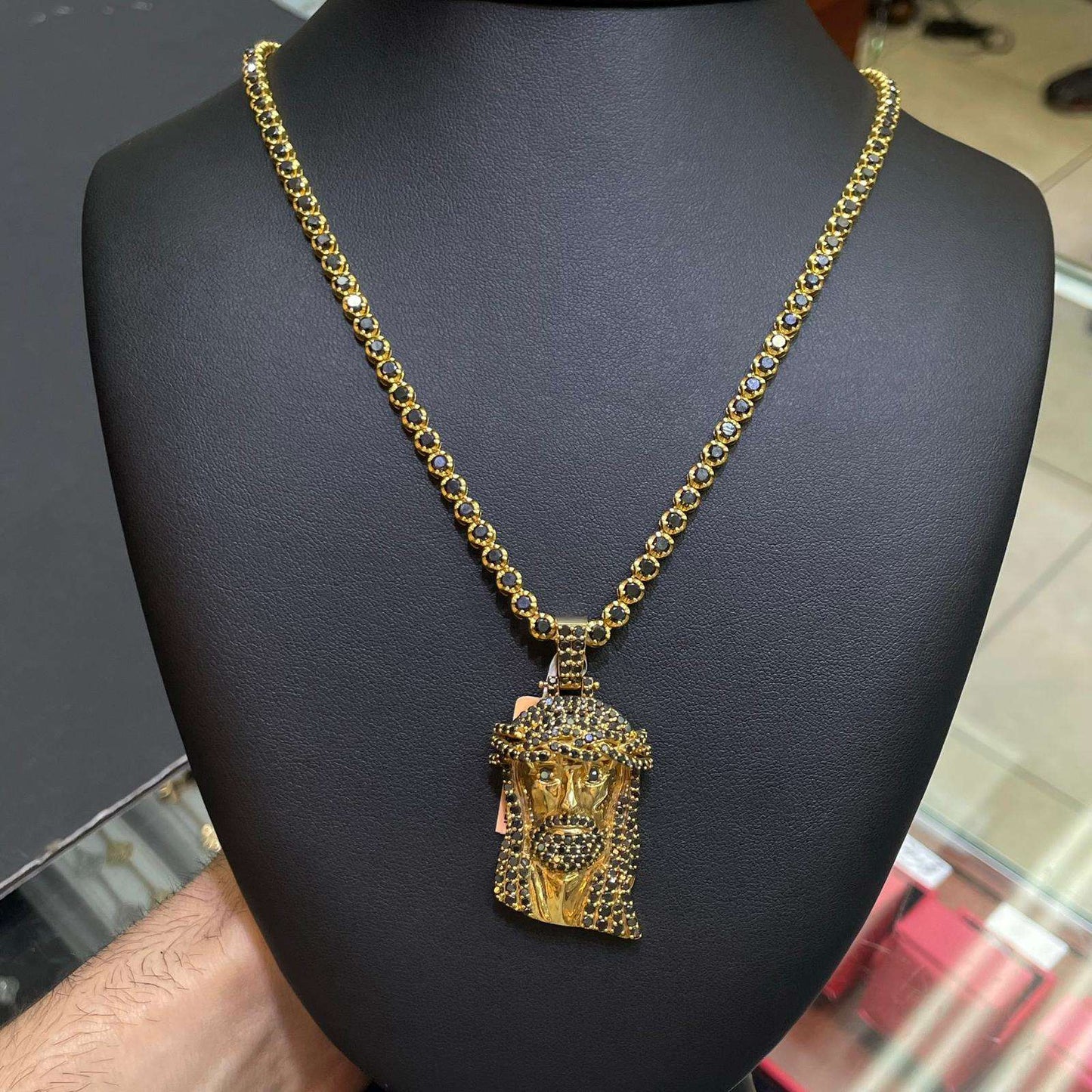 14k Black Diamond Iced Out Jesus Piece
