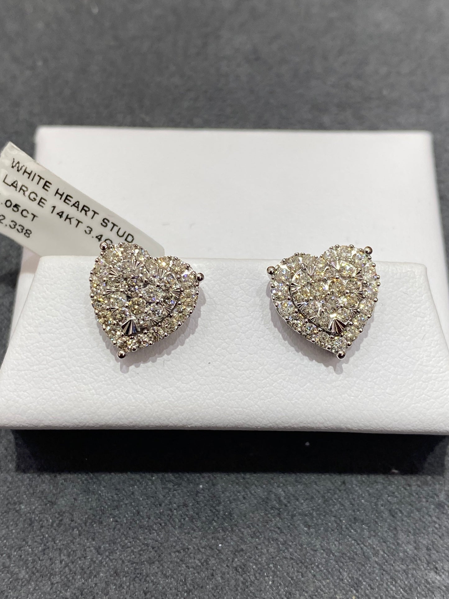 14k white gold Vs1 large Heart studs 1.8 cts .t.w. Earrings