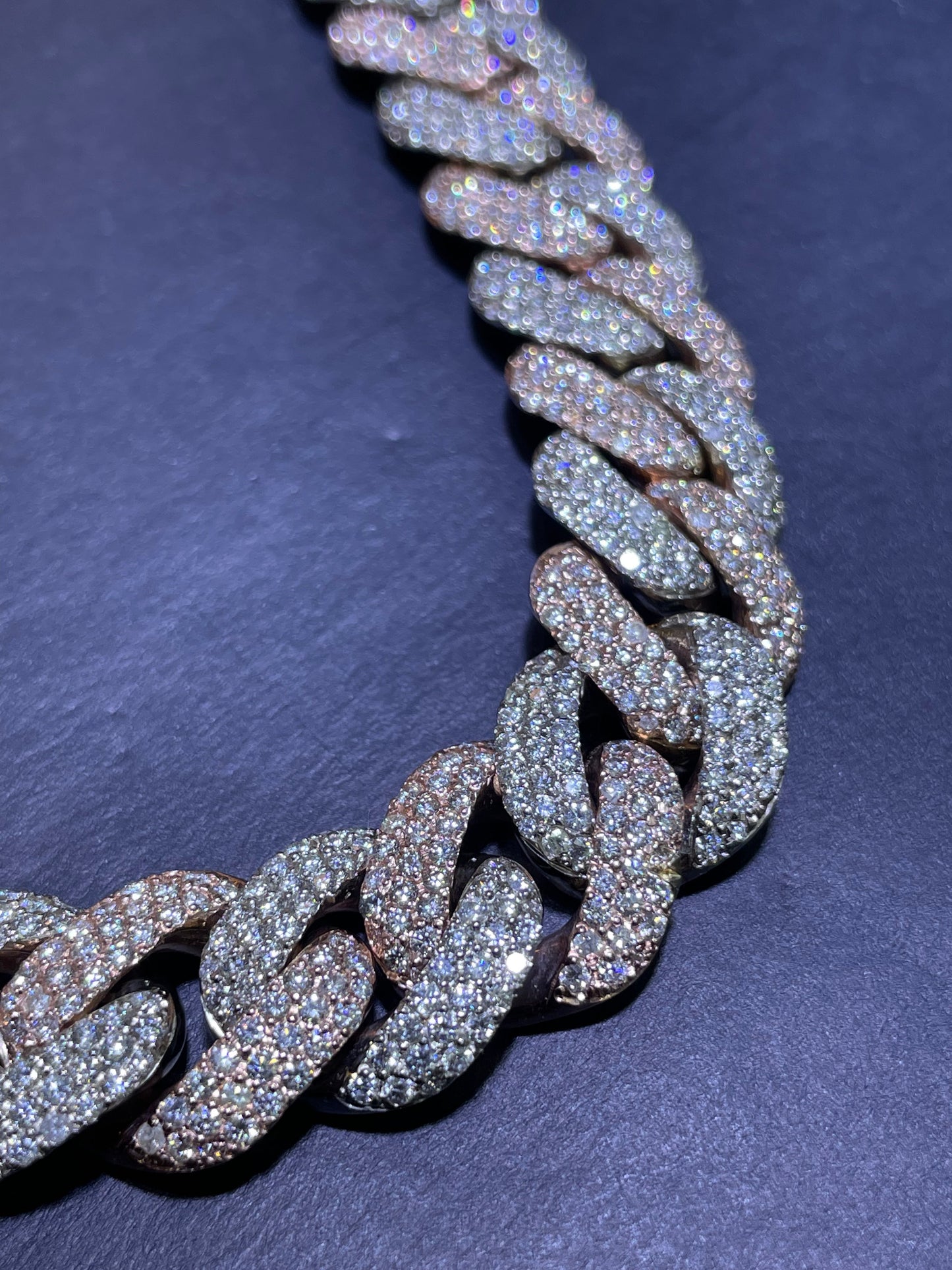 14k Miami Cuban Link Necklace VVS1 44 CT’s.t.w. Rose/White ” Iced Diamond Chain“