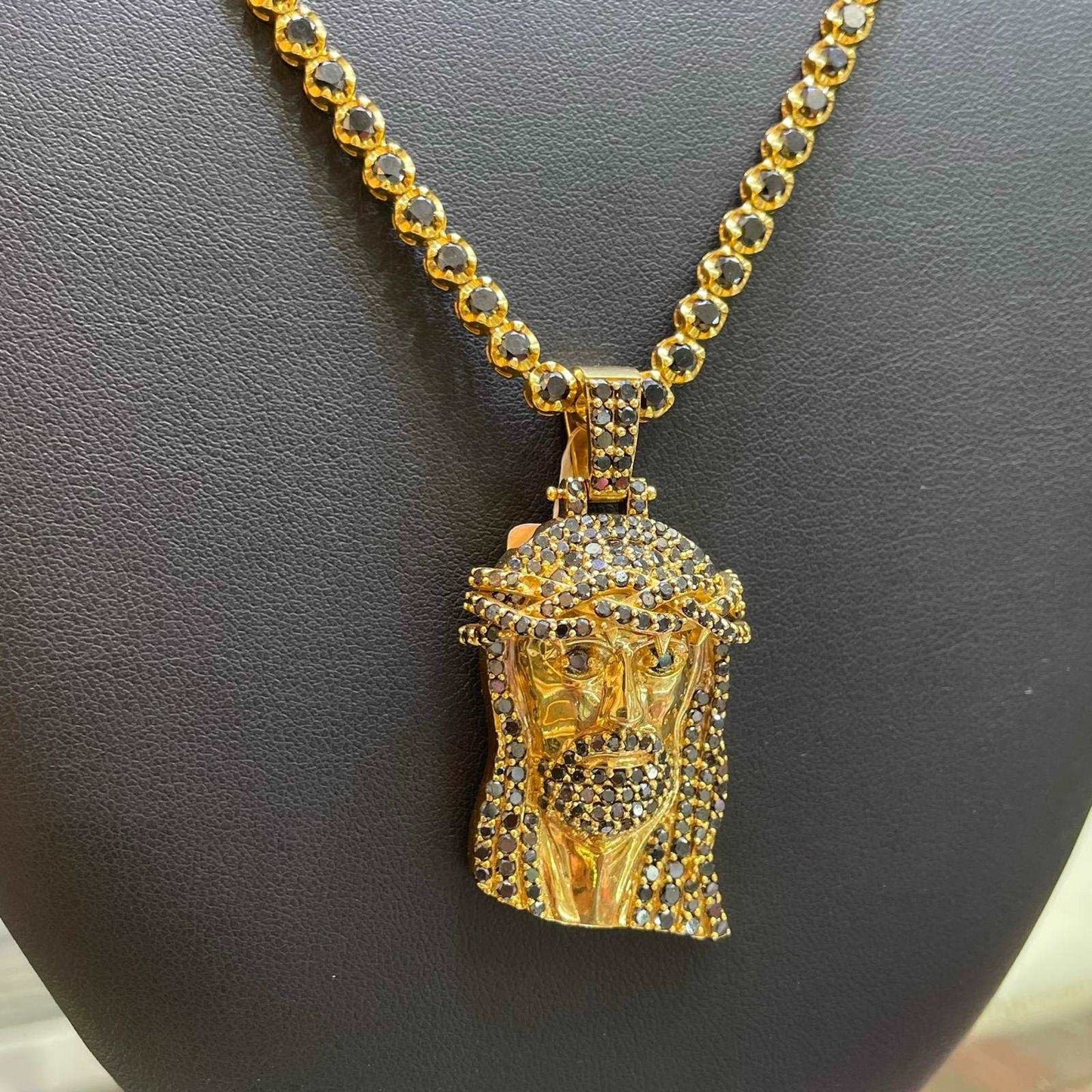 14k Black Diamond Iced Out Jesus Piece