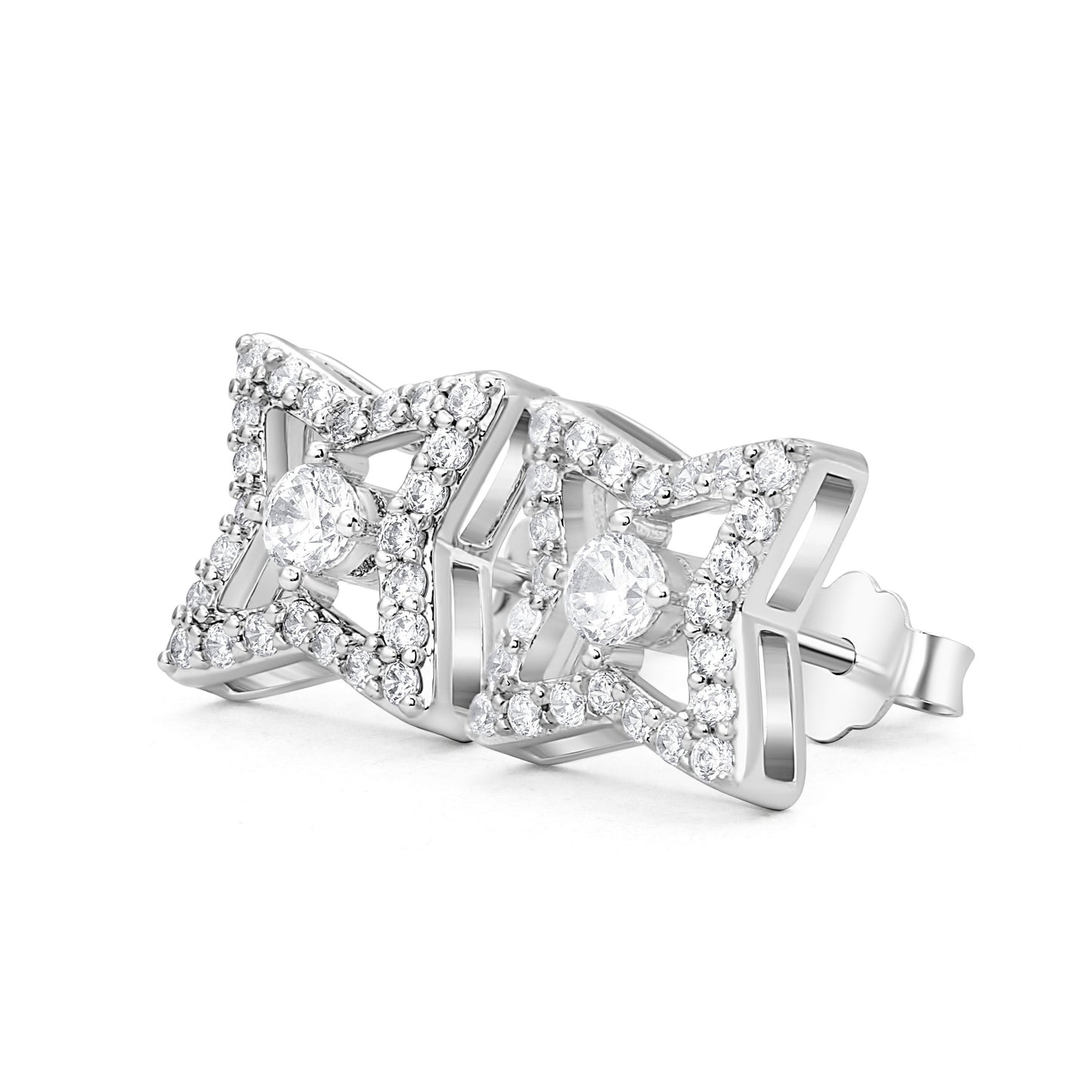 Diamond Blossom Star Stud Earrings