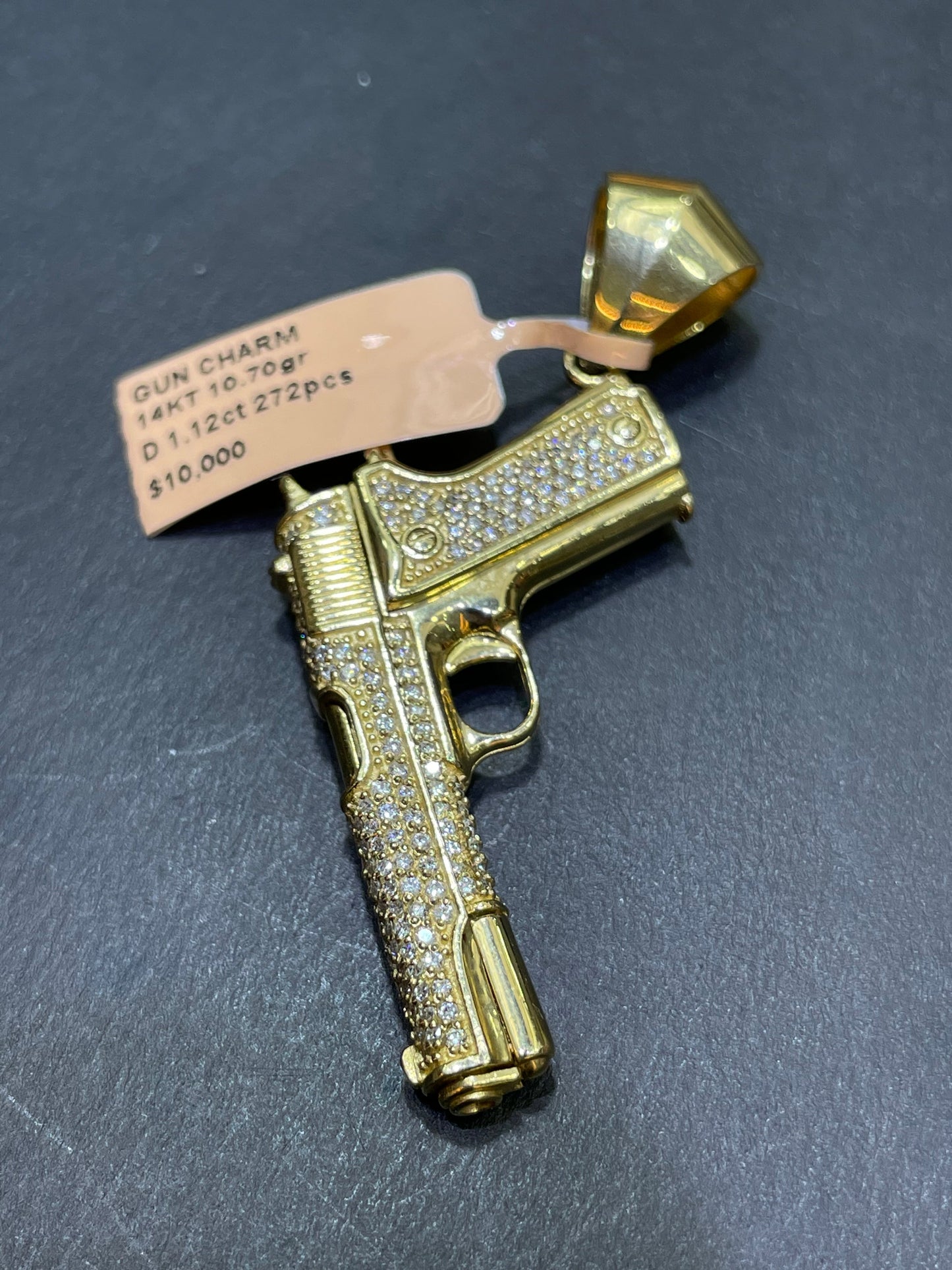 14k Vs1 Diamond Gun Charm Pendant Custom Made